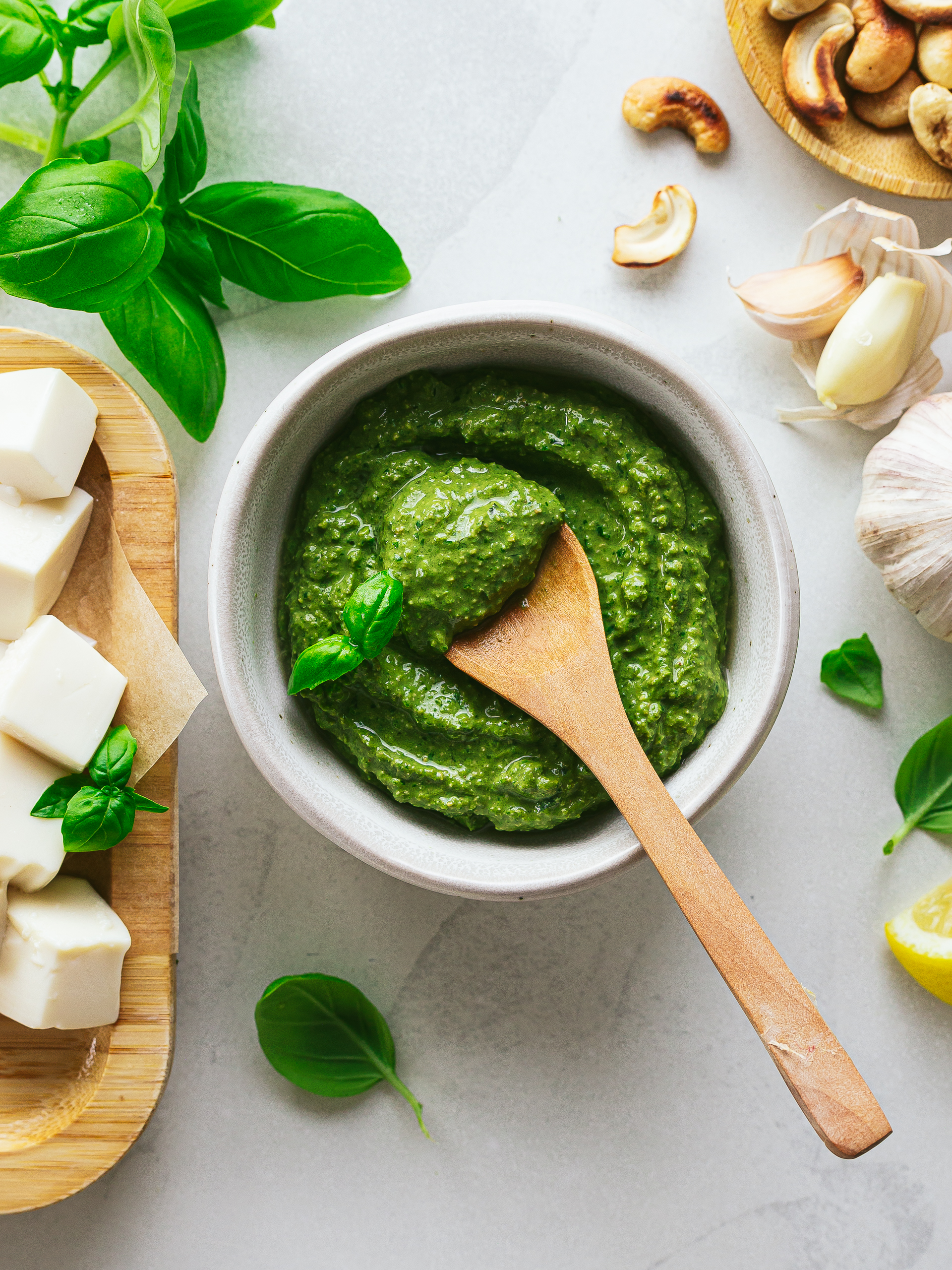 basil pesto with tofu cashews and garlic