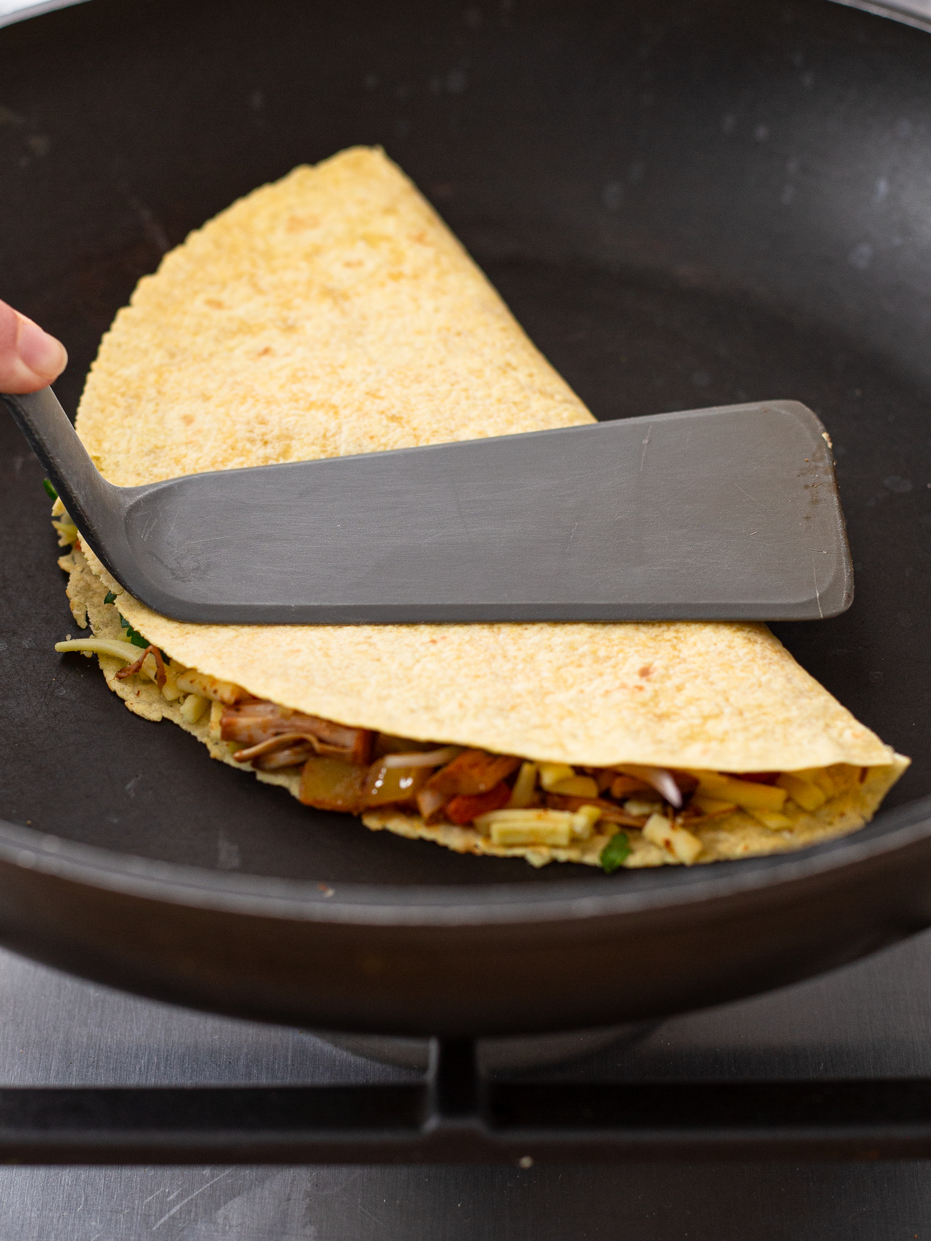 tortilla folded over jackfruit filling