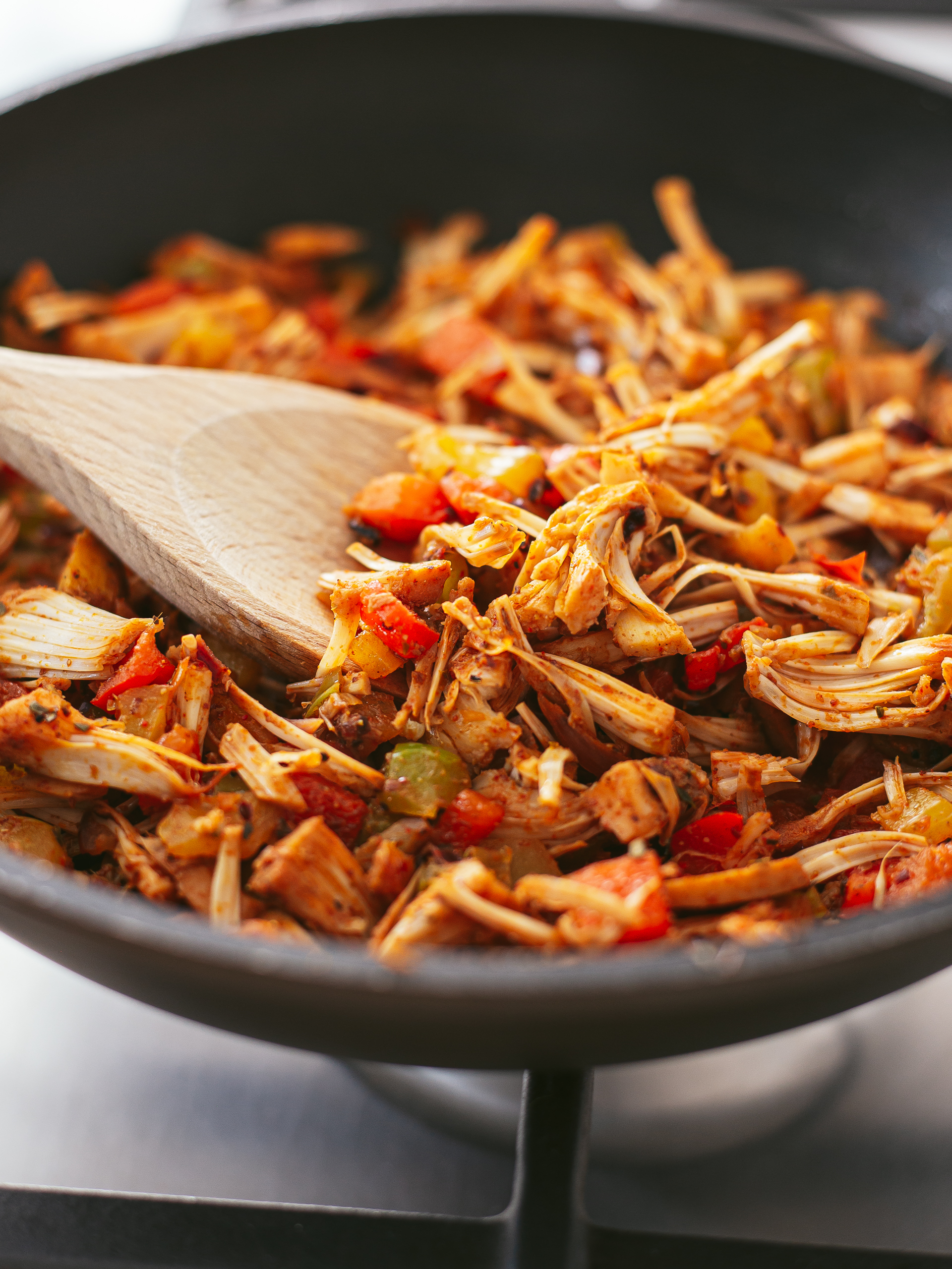 pulled jackfruit cooked with peppers