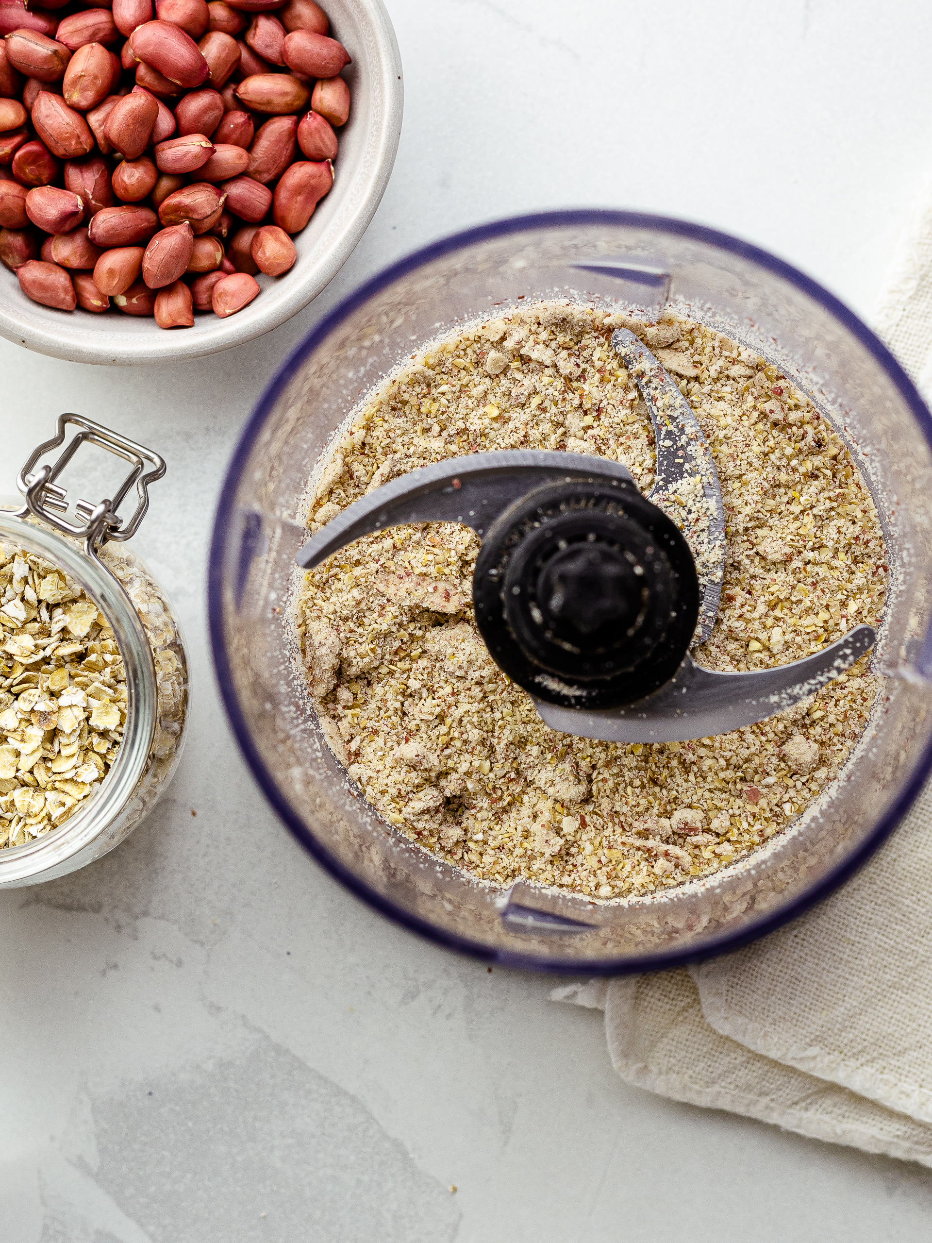 porridge oats and raw peanuts ground in a food processor