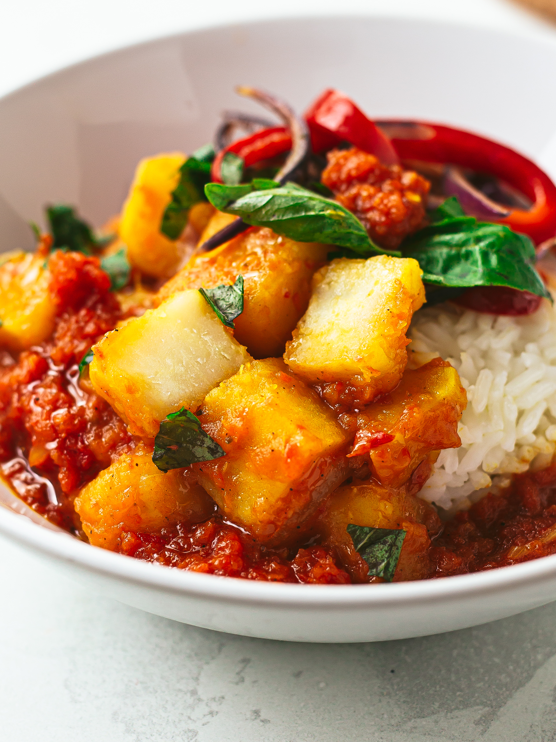 african yam pottage with basil and rice