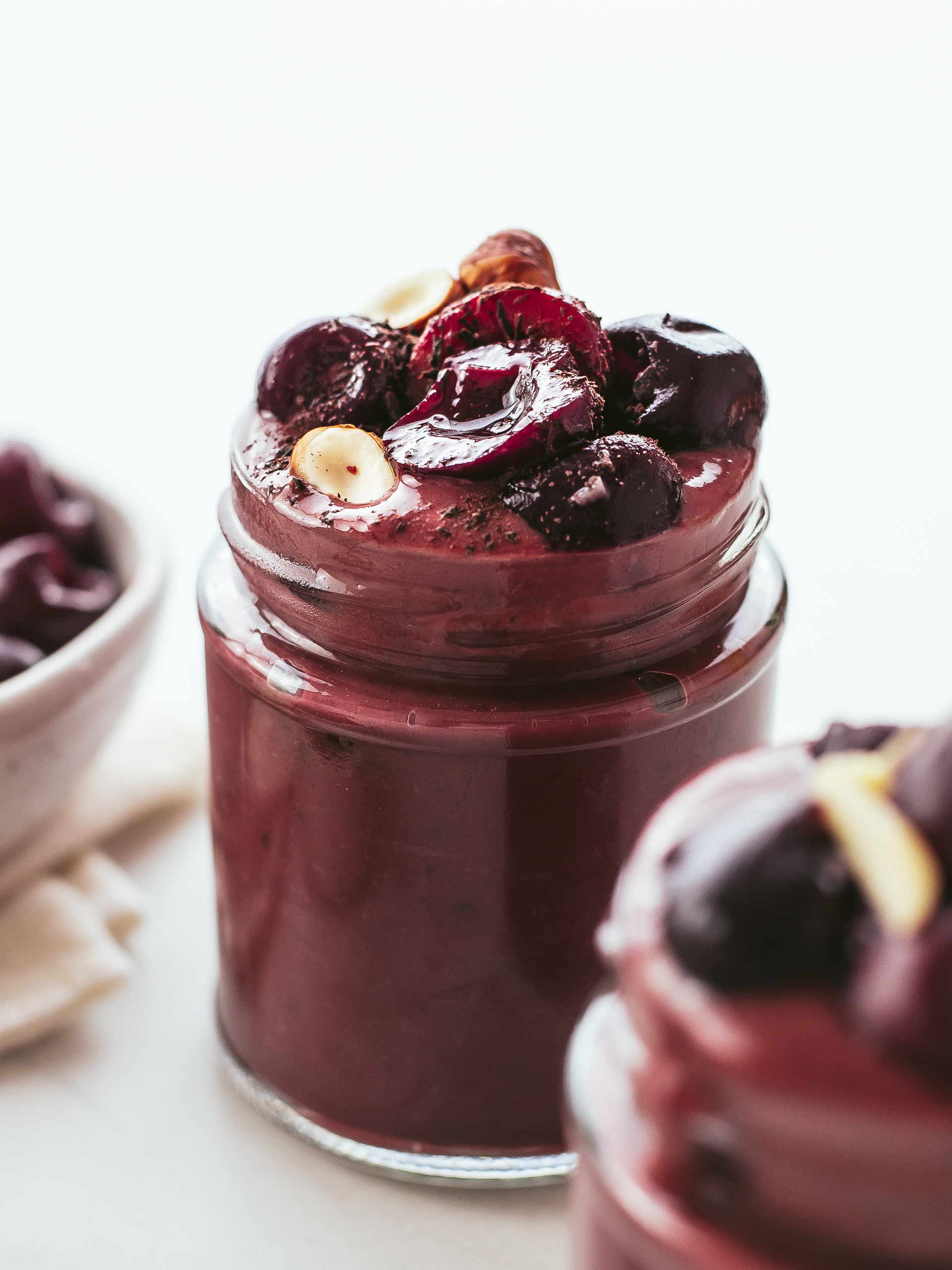 chocolate cherry smoothie in a jar