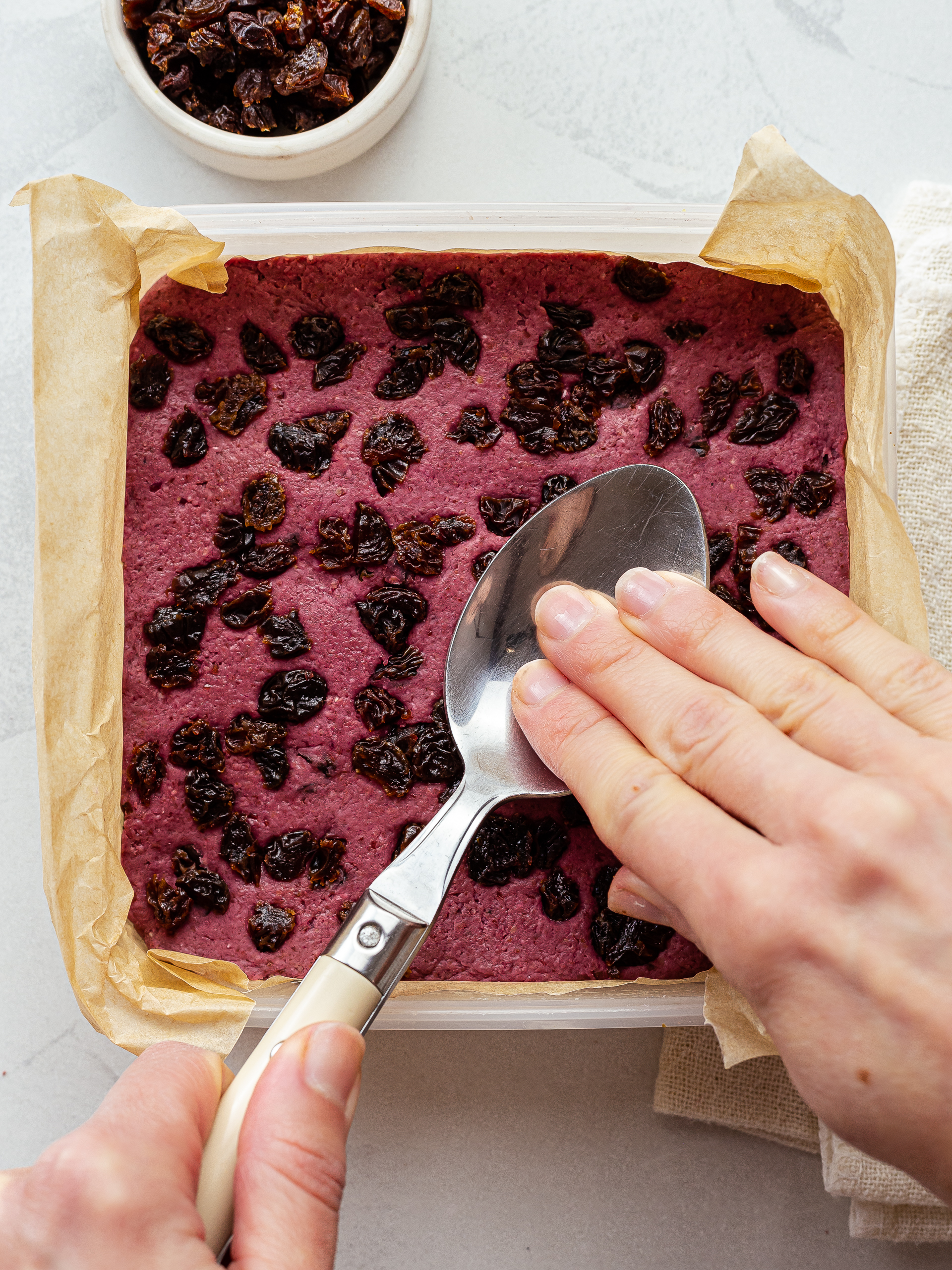 beet bars dough pressed into a container