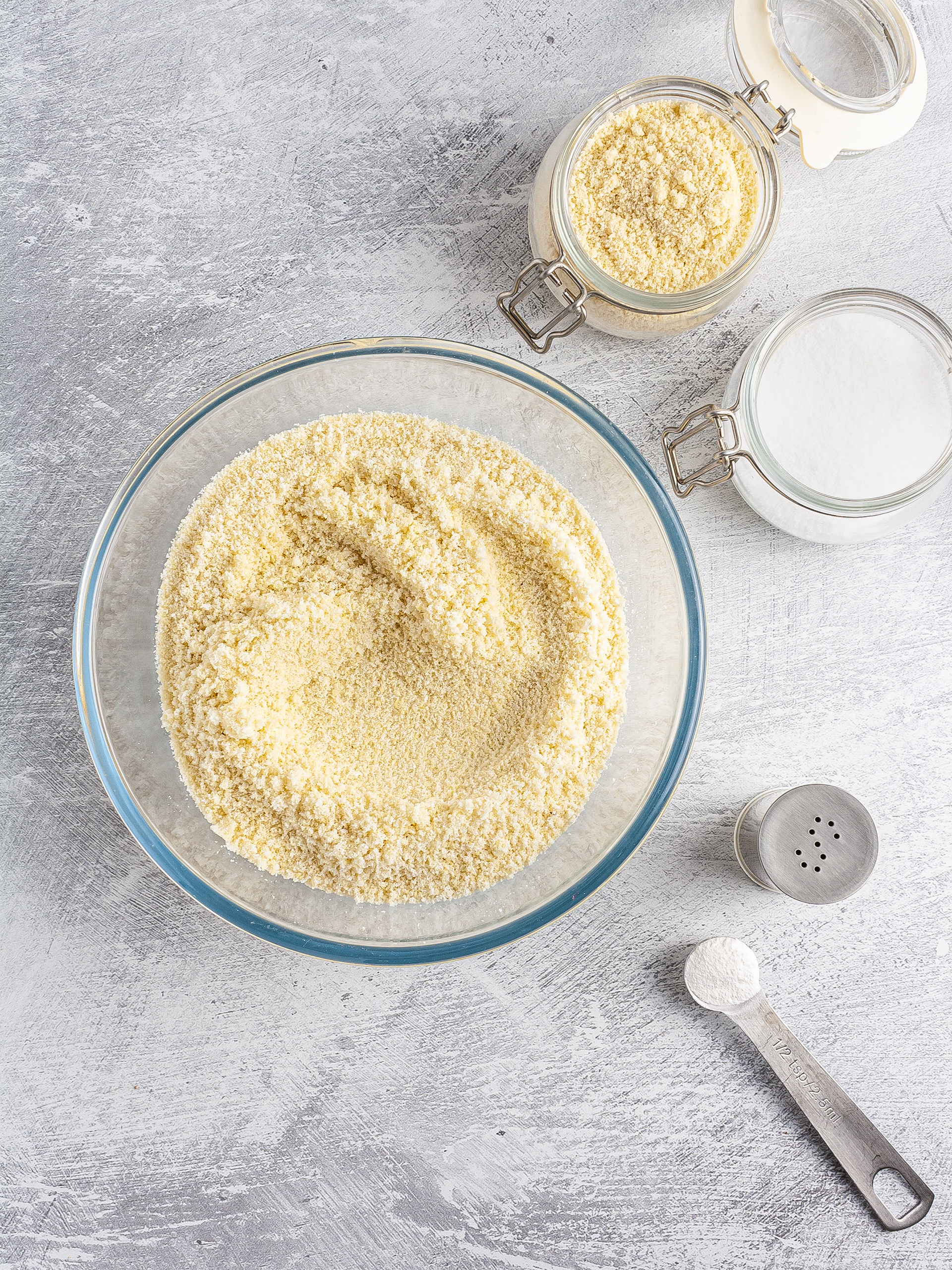 Almond flour mixed with erythritol, salt, and baking powder