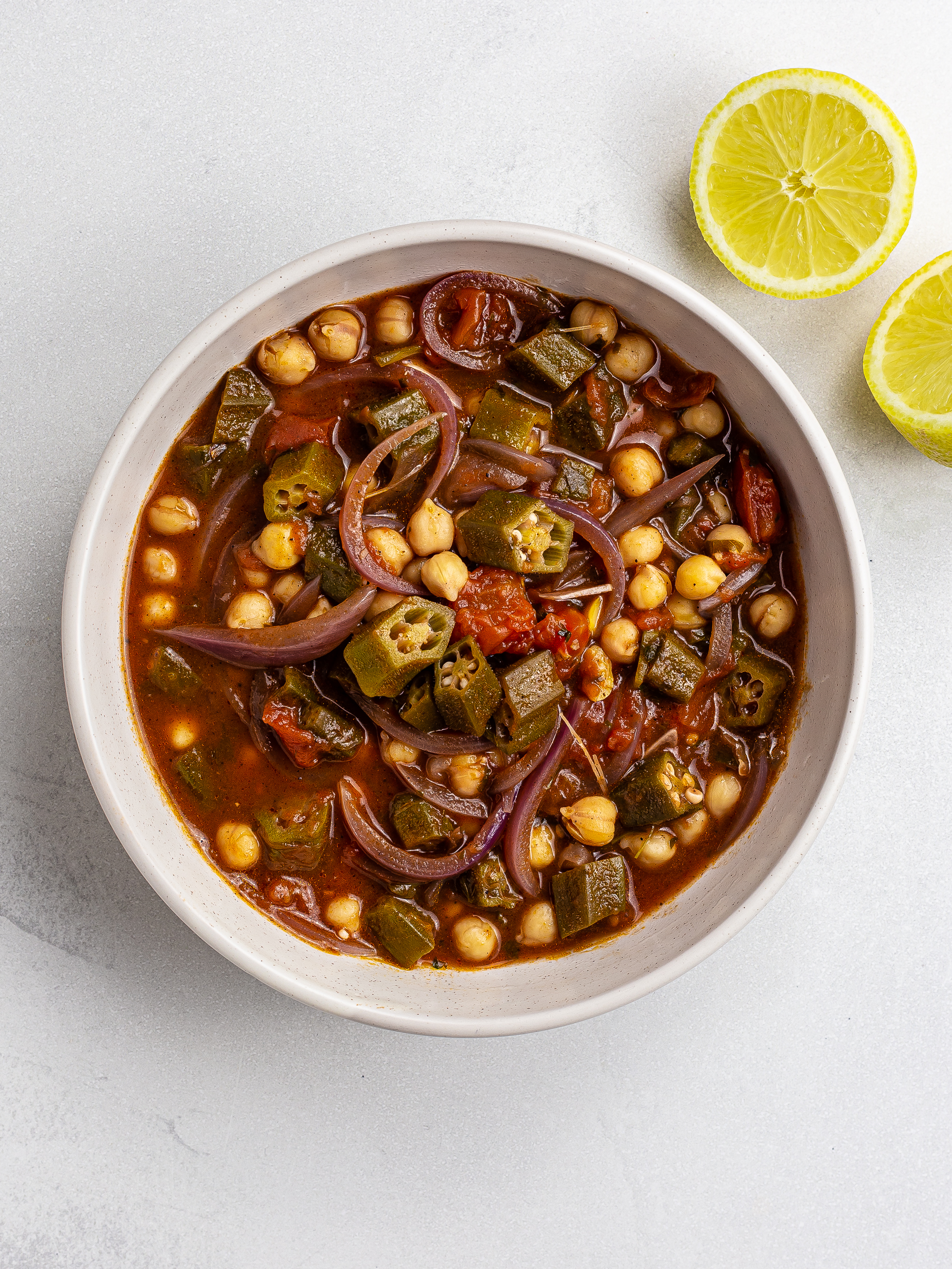 vegan bamya okra stew in a bowl