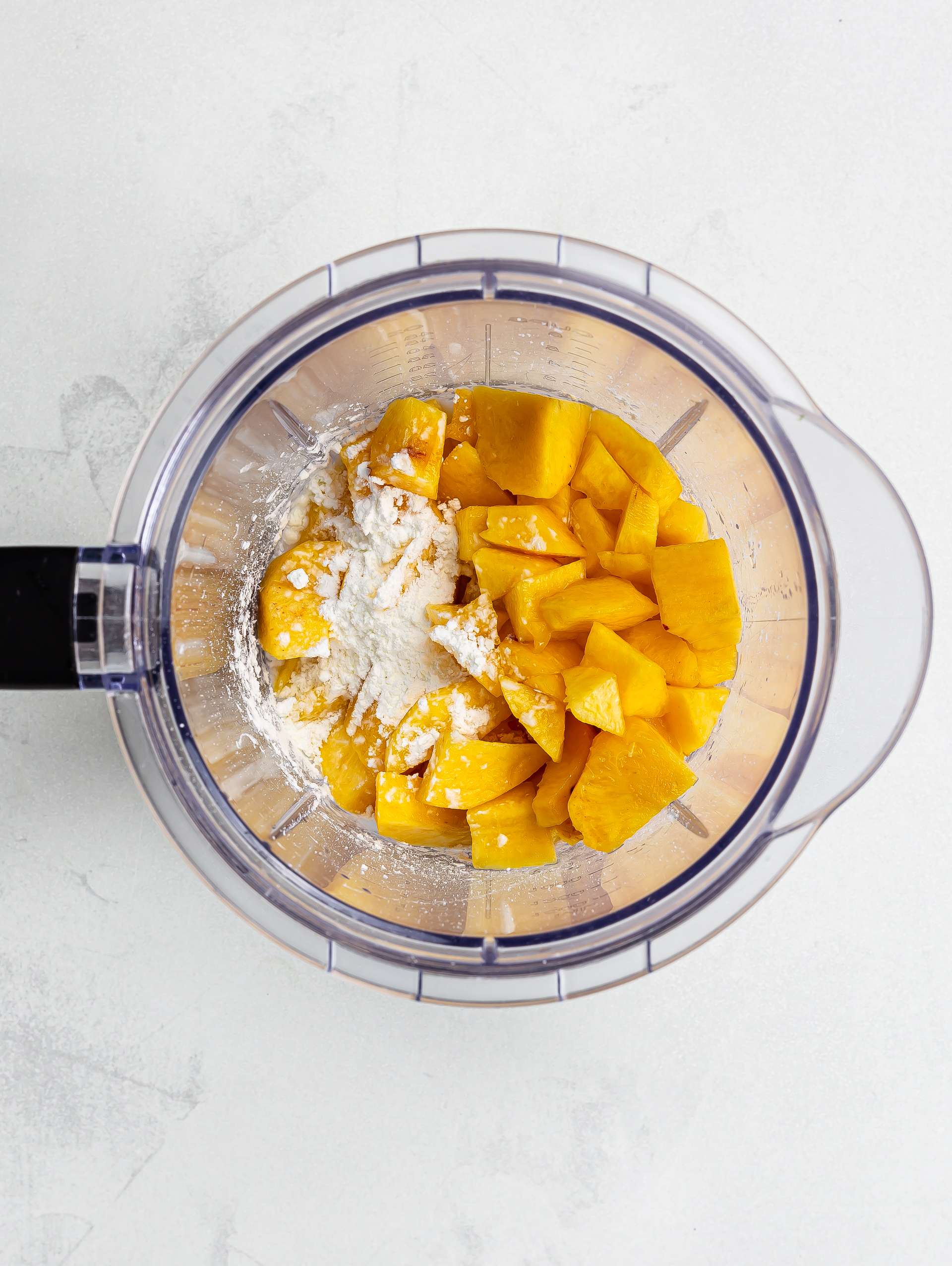 peach starch and oat milk in a blender