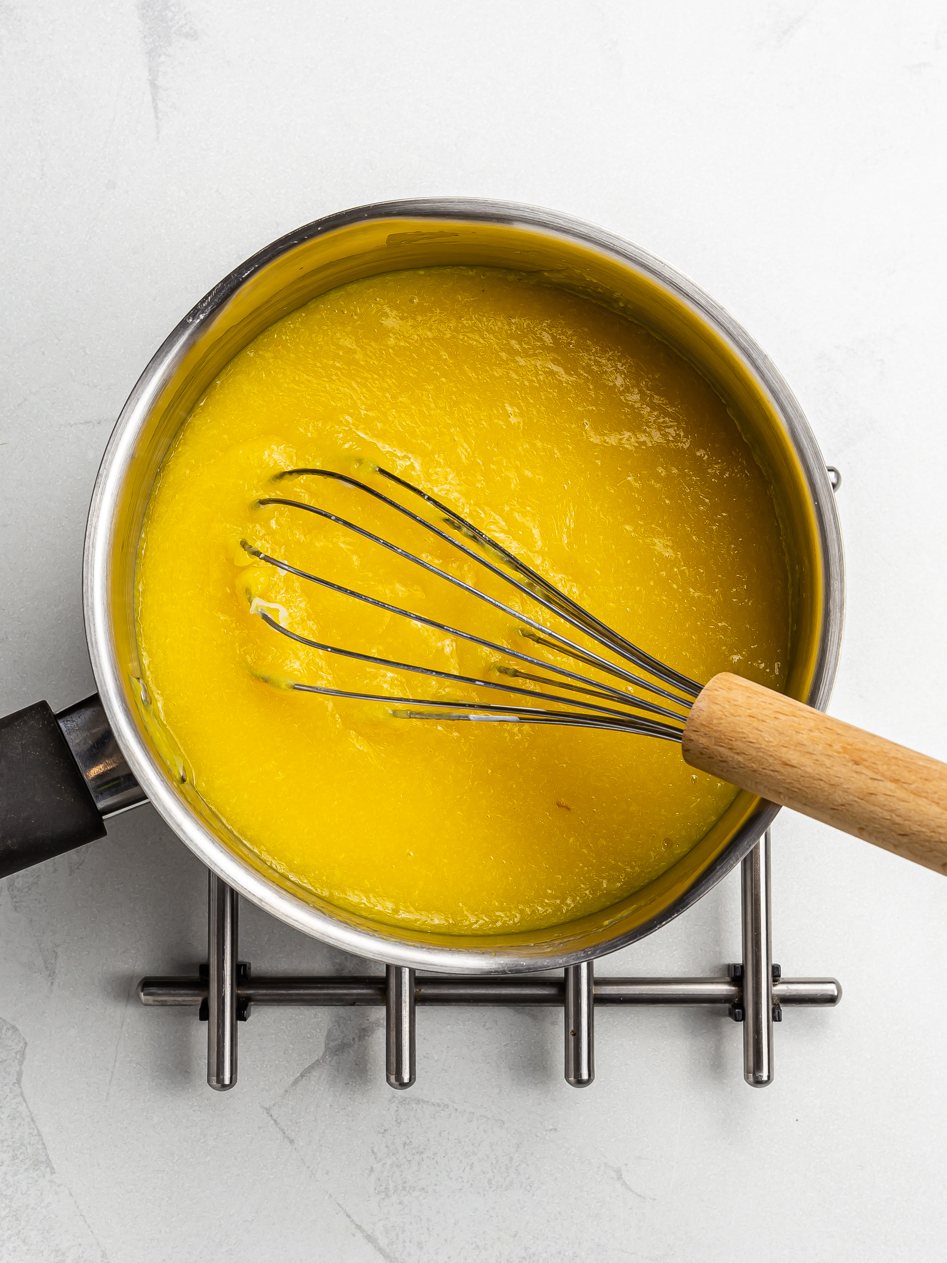 vegan peach curd cooking in a skillet