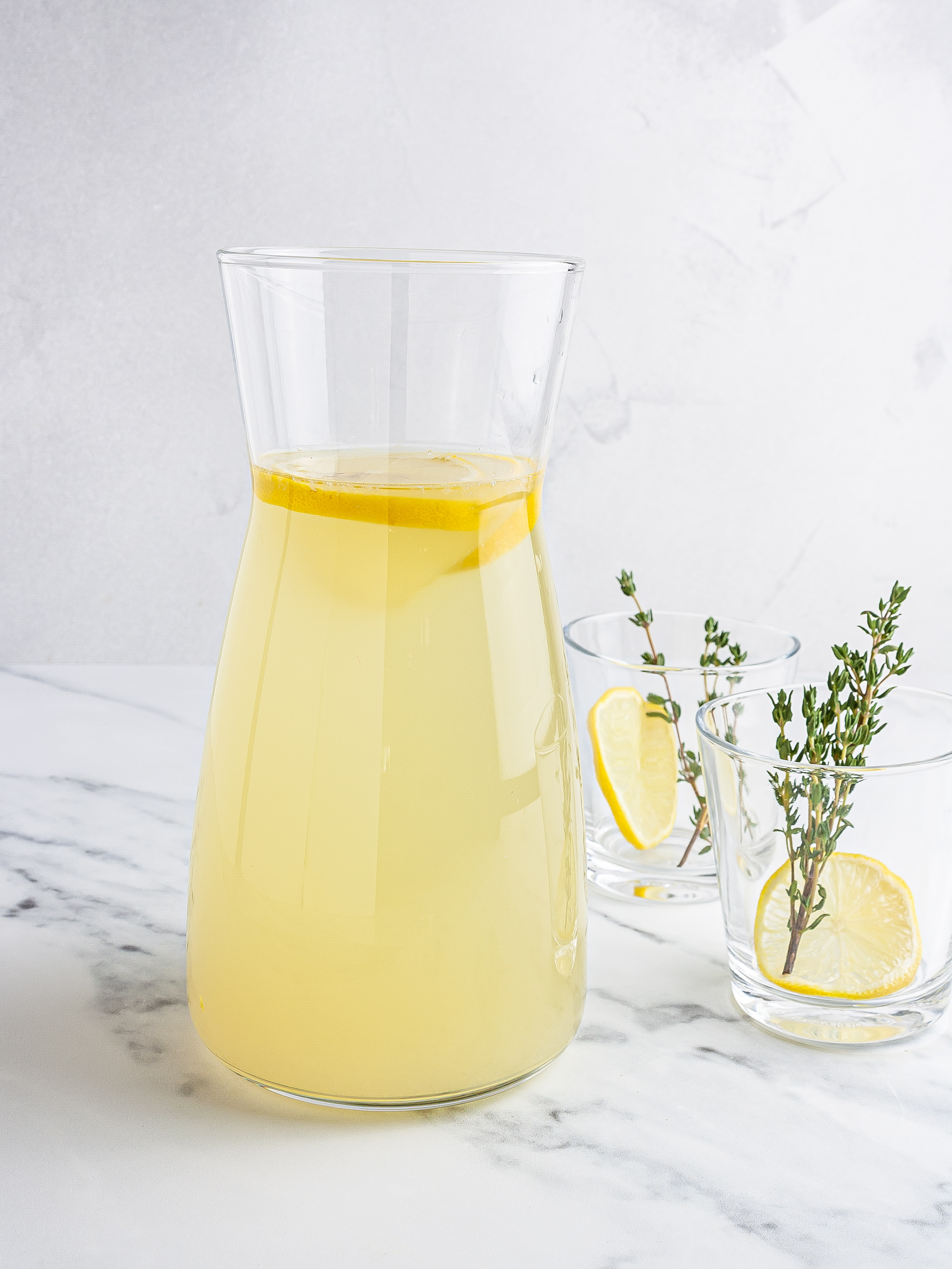 Ginger thyme lemonade in a jug