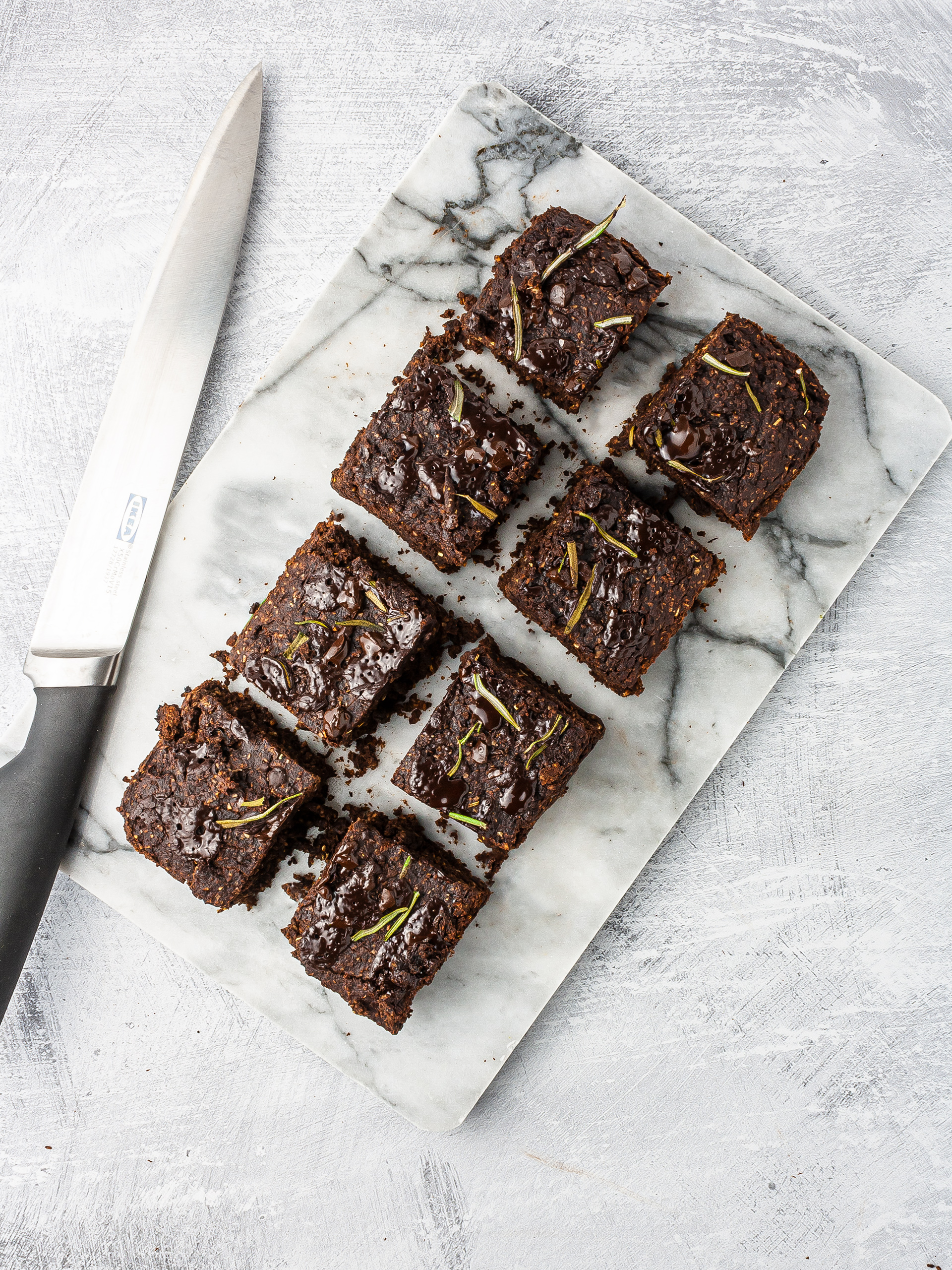 Brownies sliced into squares.