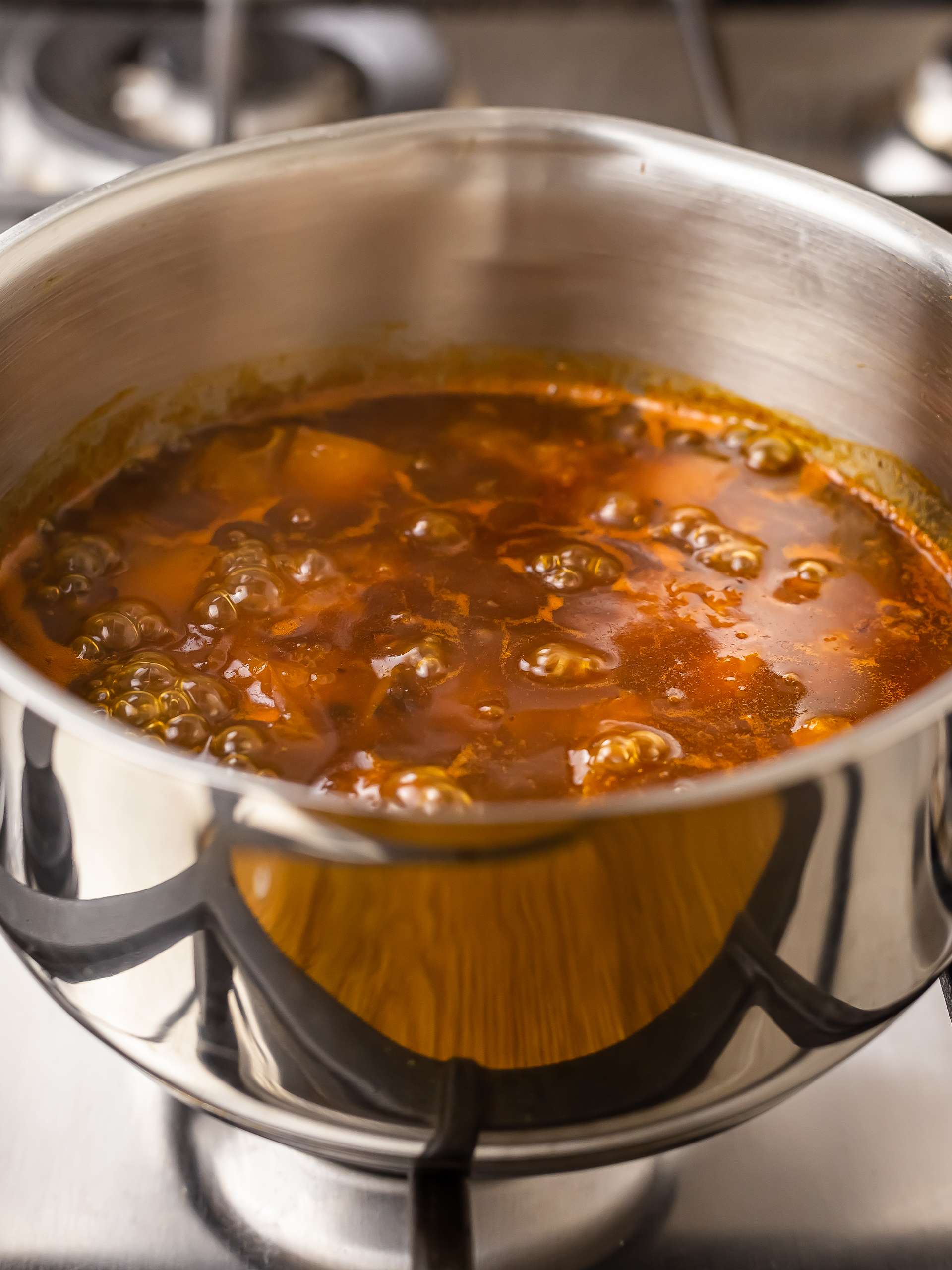 simmering chamoy sauce in a pot