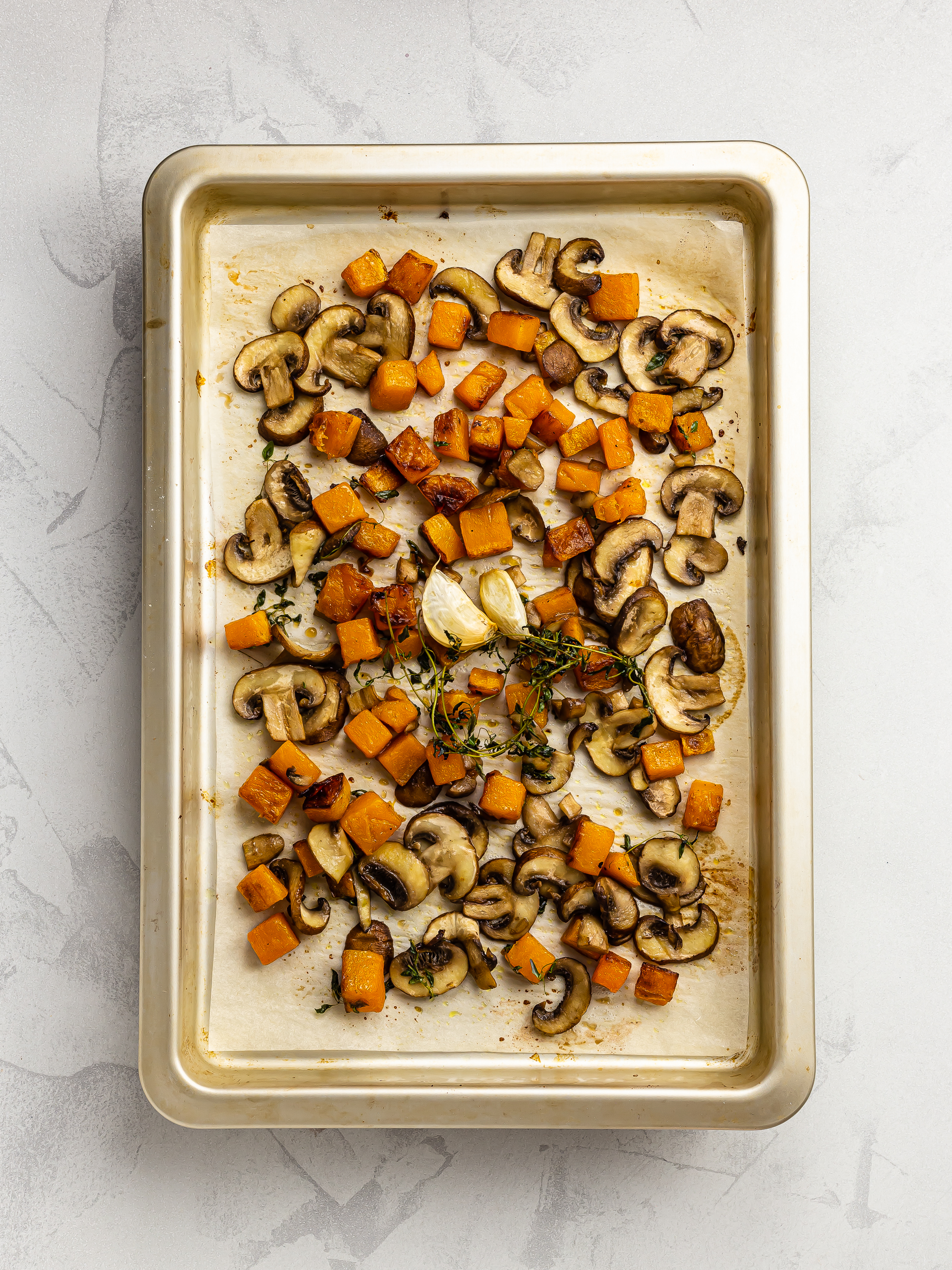 roasted pumpkin with mushrooms and thyme