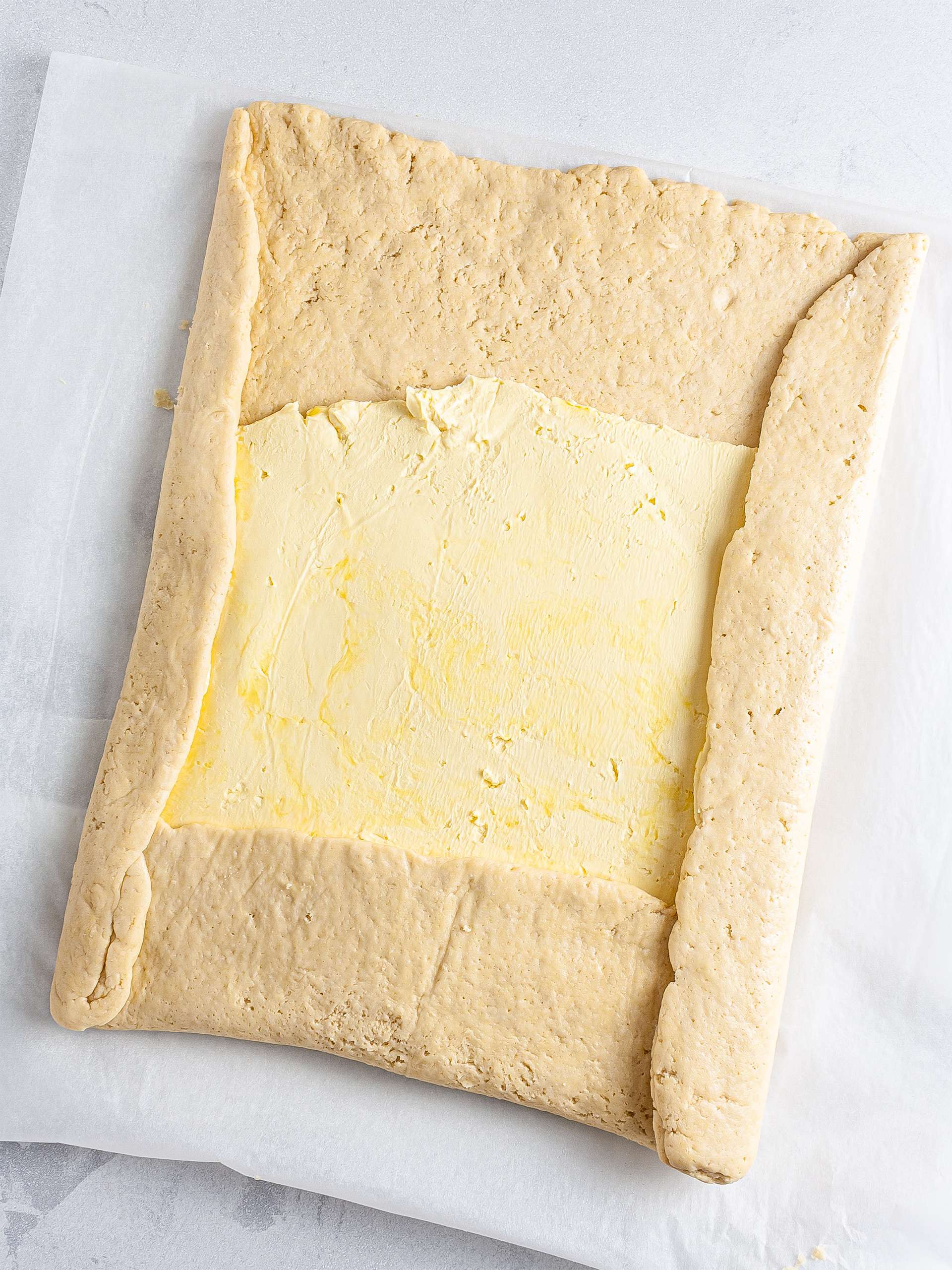 Dough folded with vegan butter