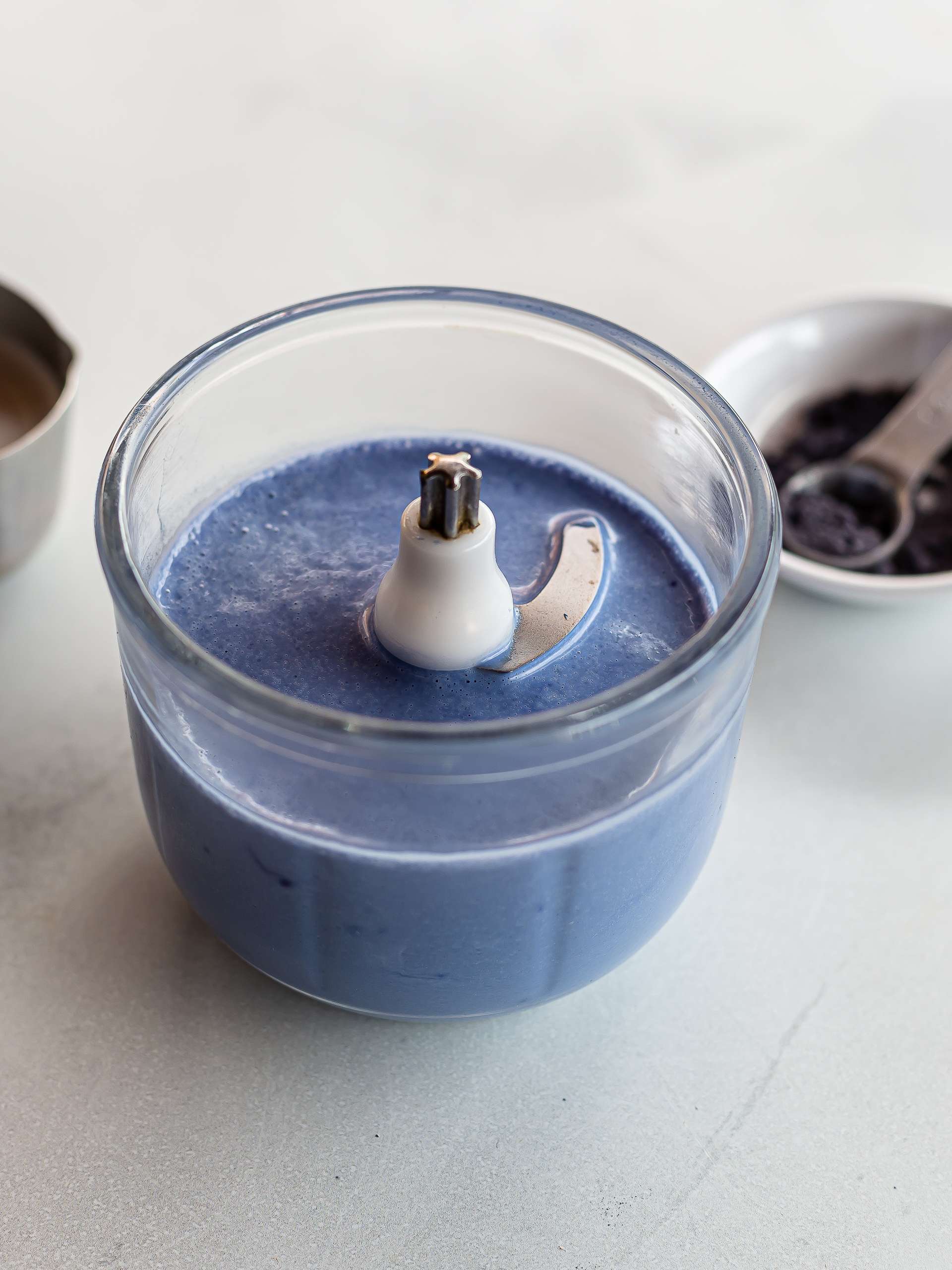 tofu blended with coconut milk and butterfly pea powder