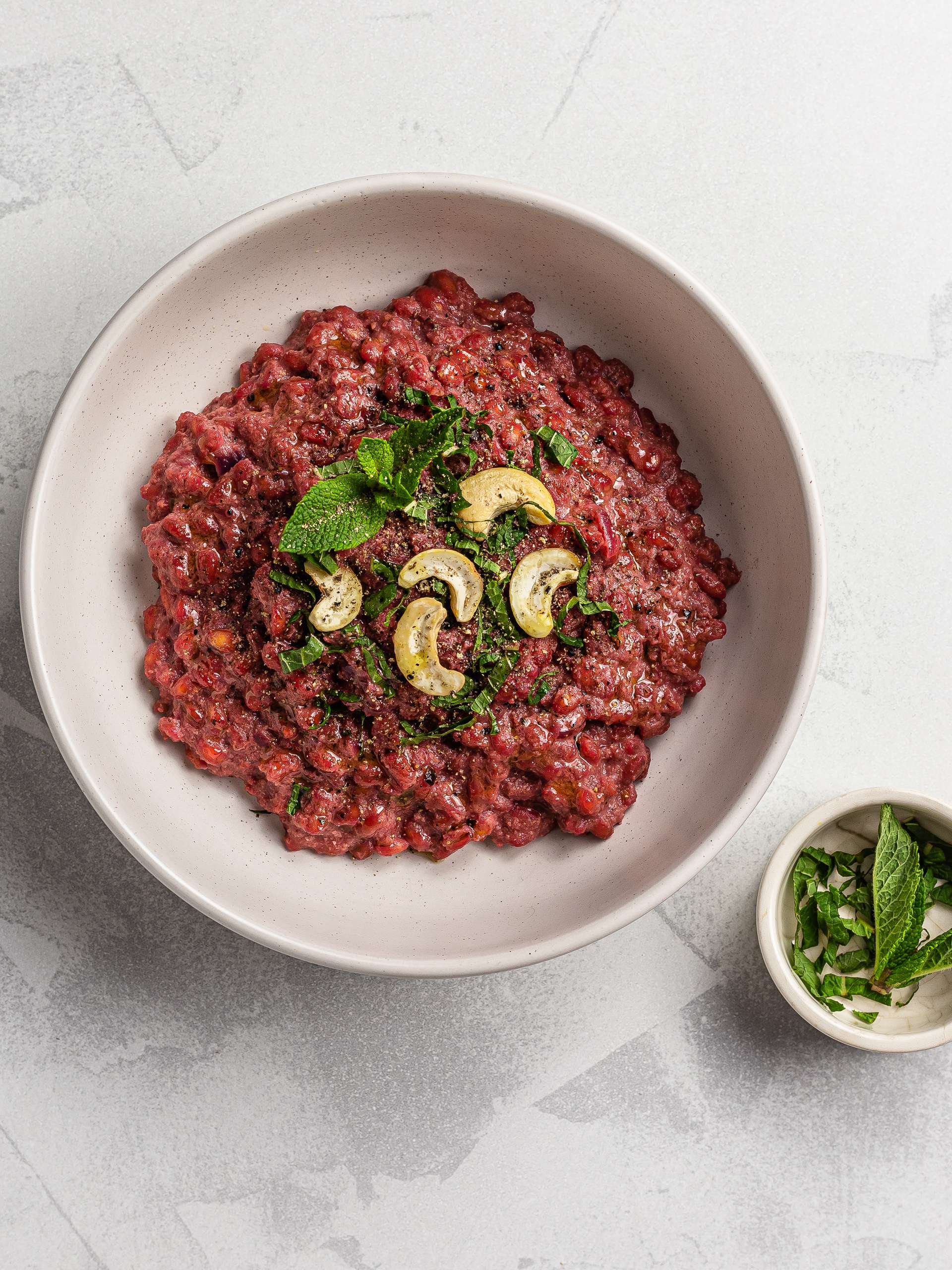beet barley risotto with mint