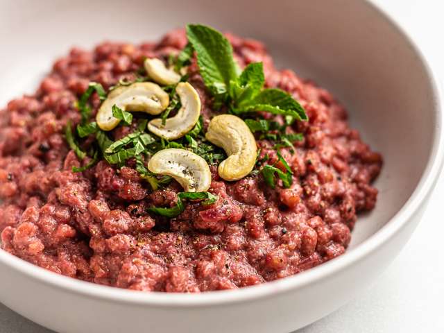 Vegan Barley Risotto With Beets And Cashew Cream | Foodaciously