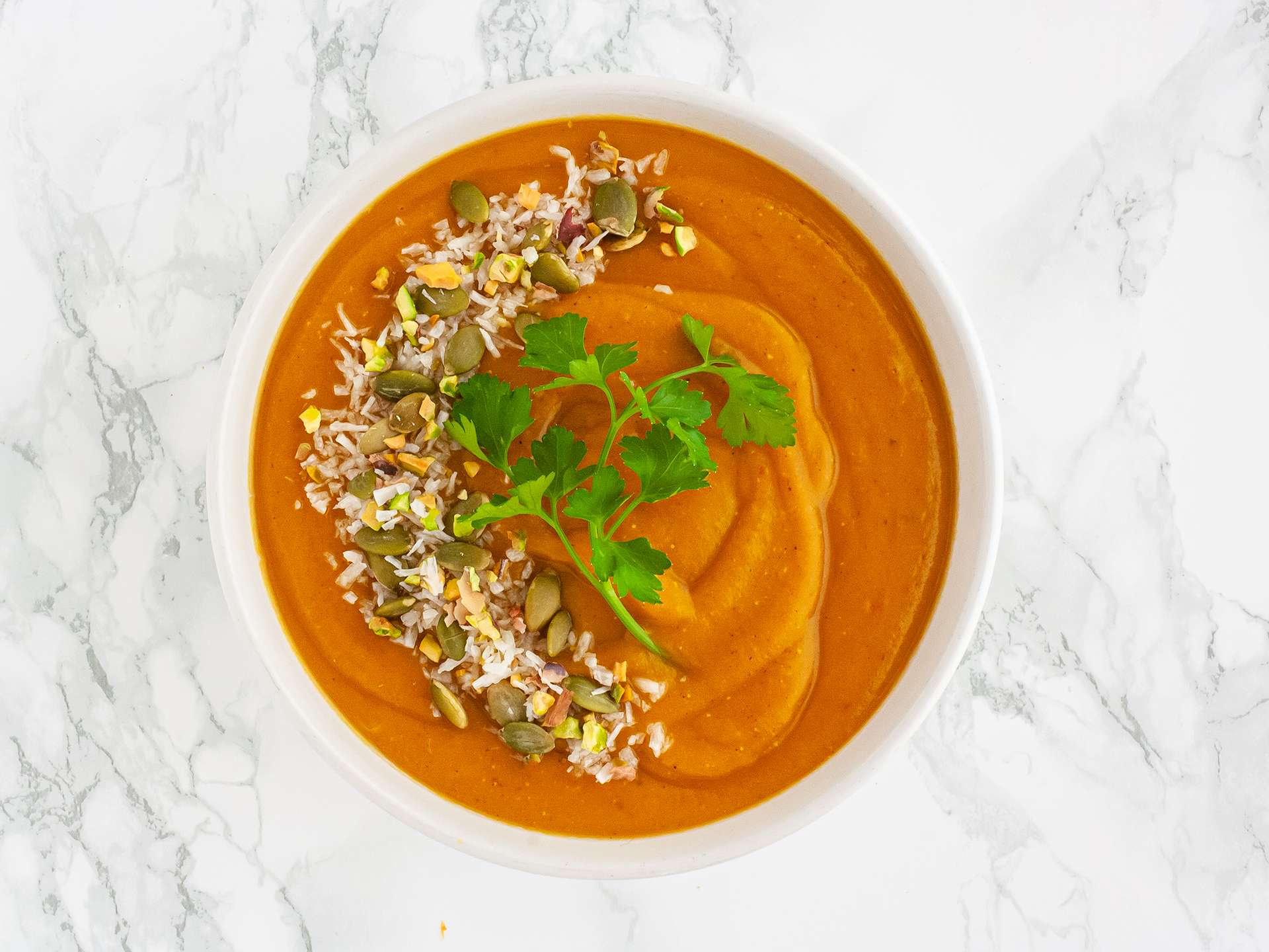 butternut squash veloute soup in a bowl