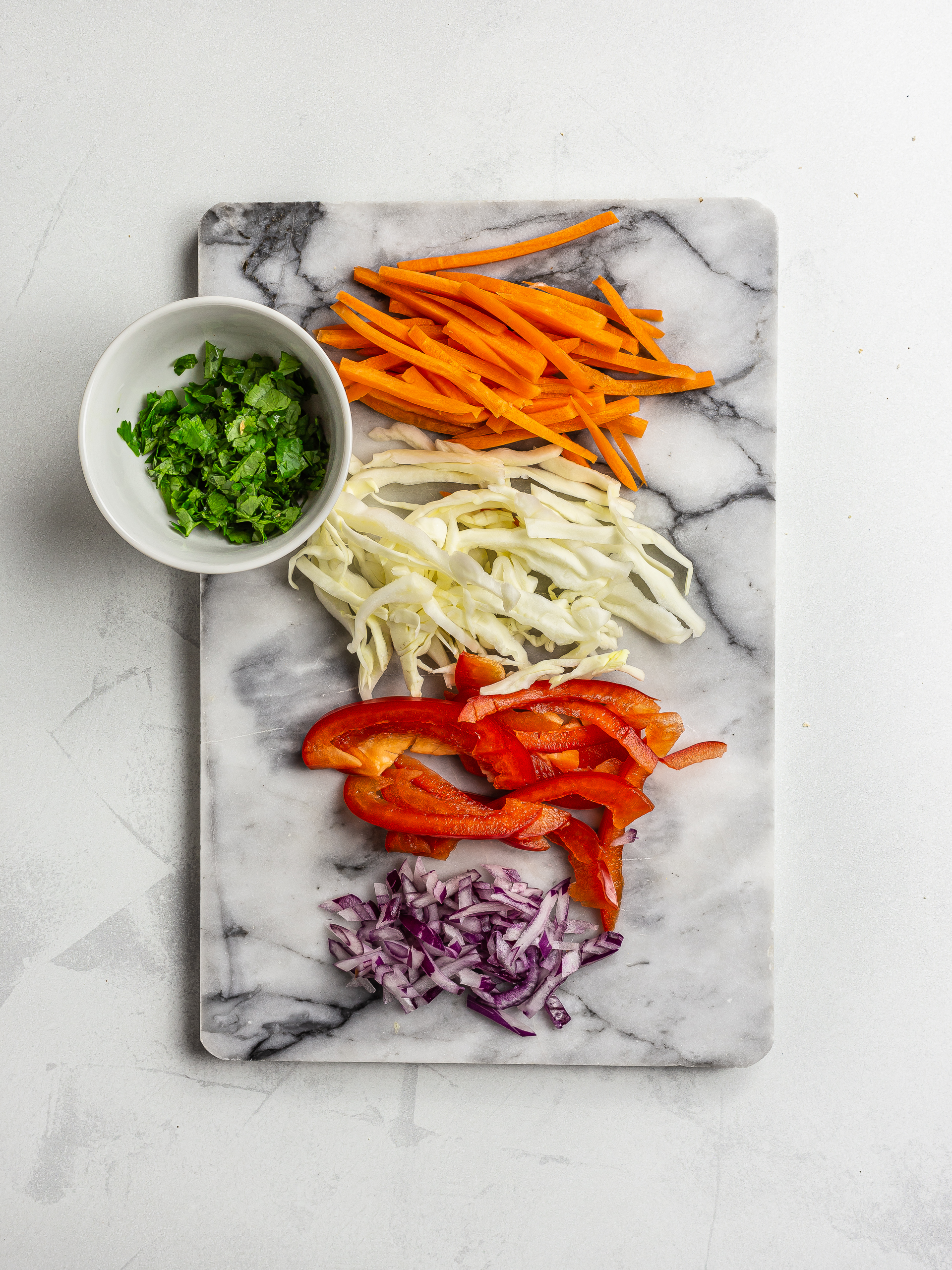 sliced vegetables for coleslaw