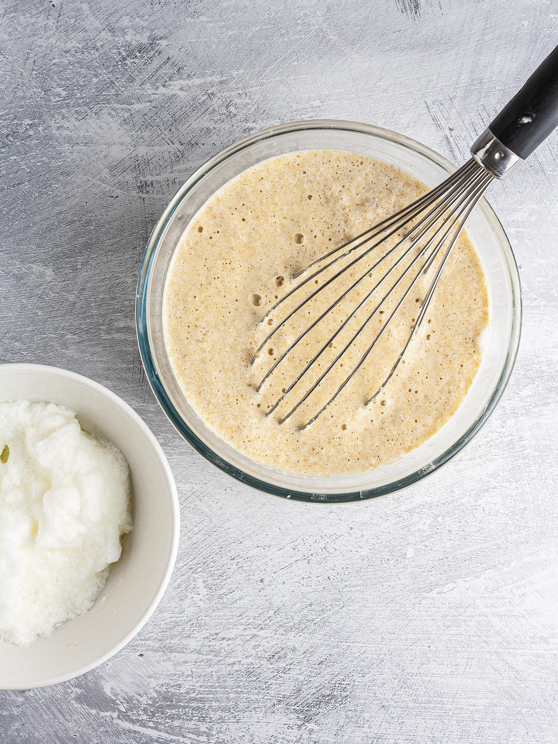 Pancake batter mixed with whipped egg whites