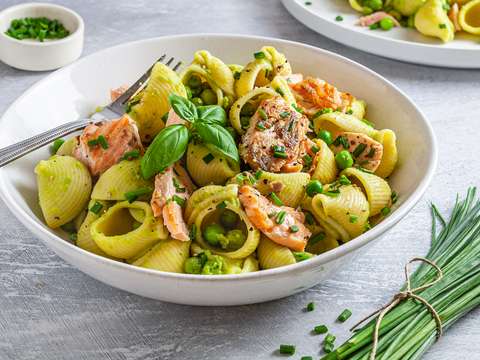 Dairy-Free Salmon Pasta with Peas | Foodaciously