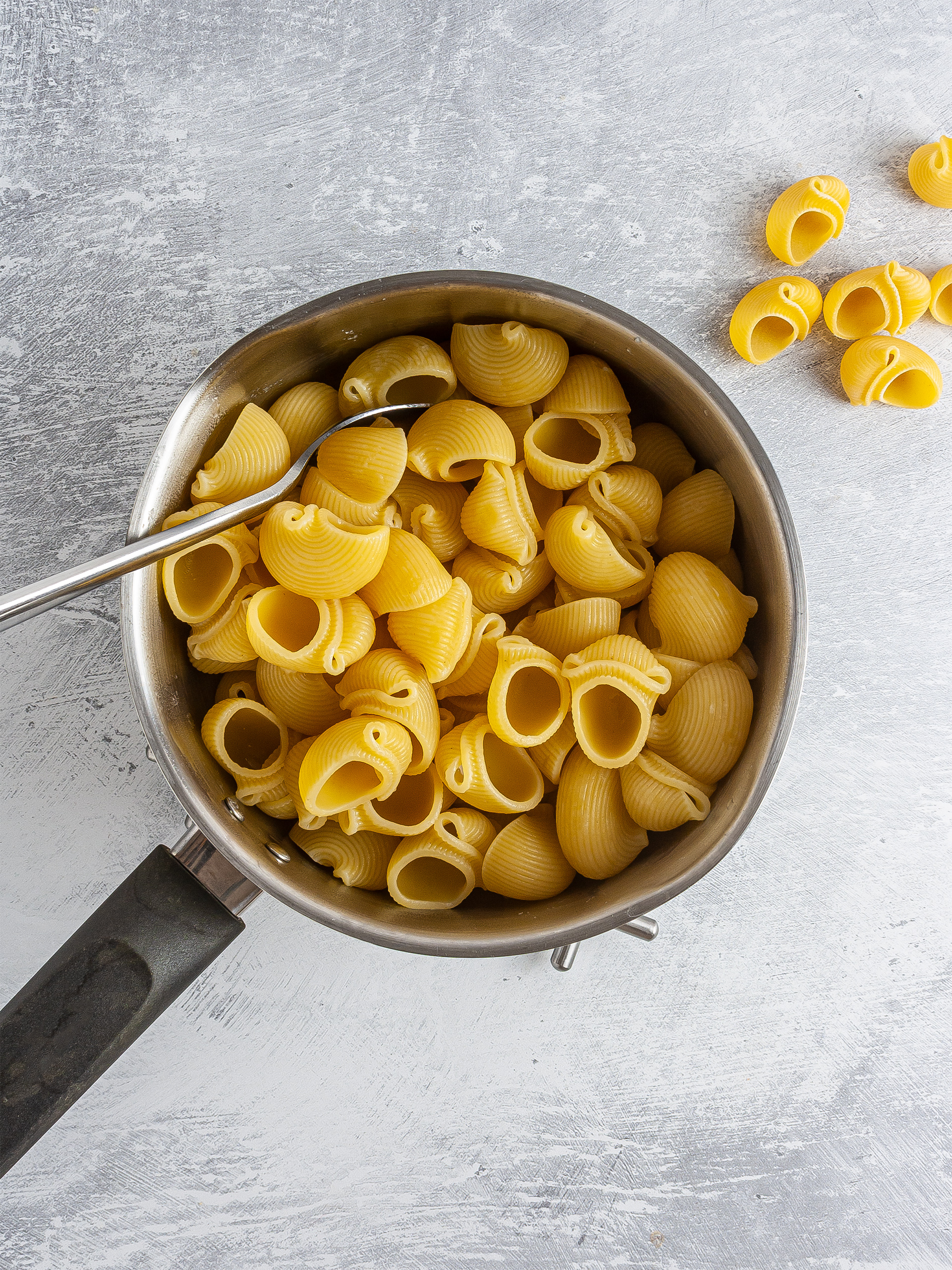 Cooked pasta in a pan