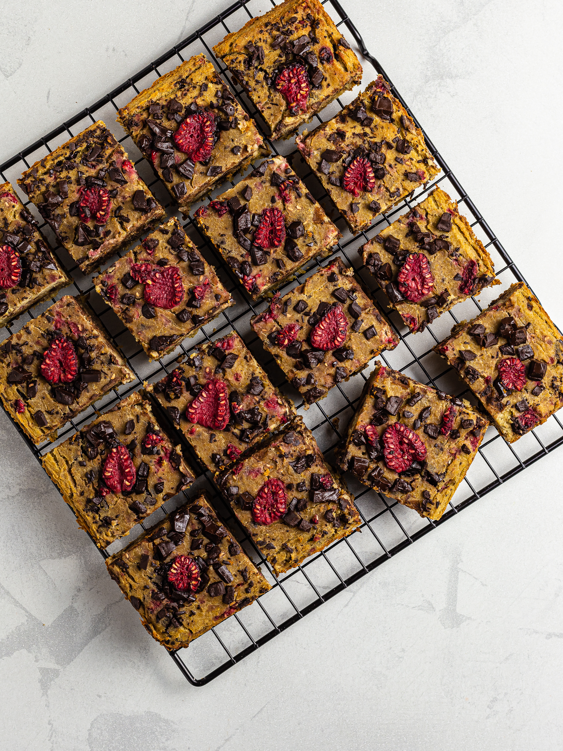 baked chickpea blondies cut into squares