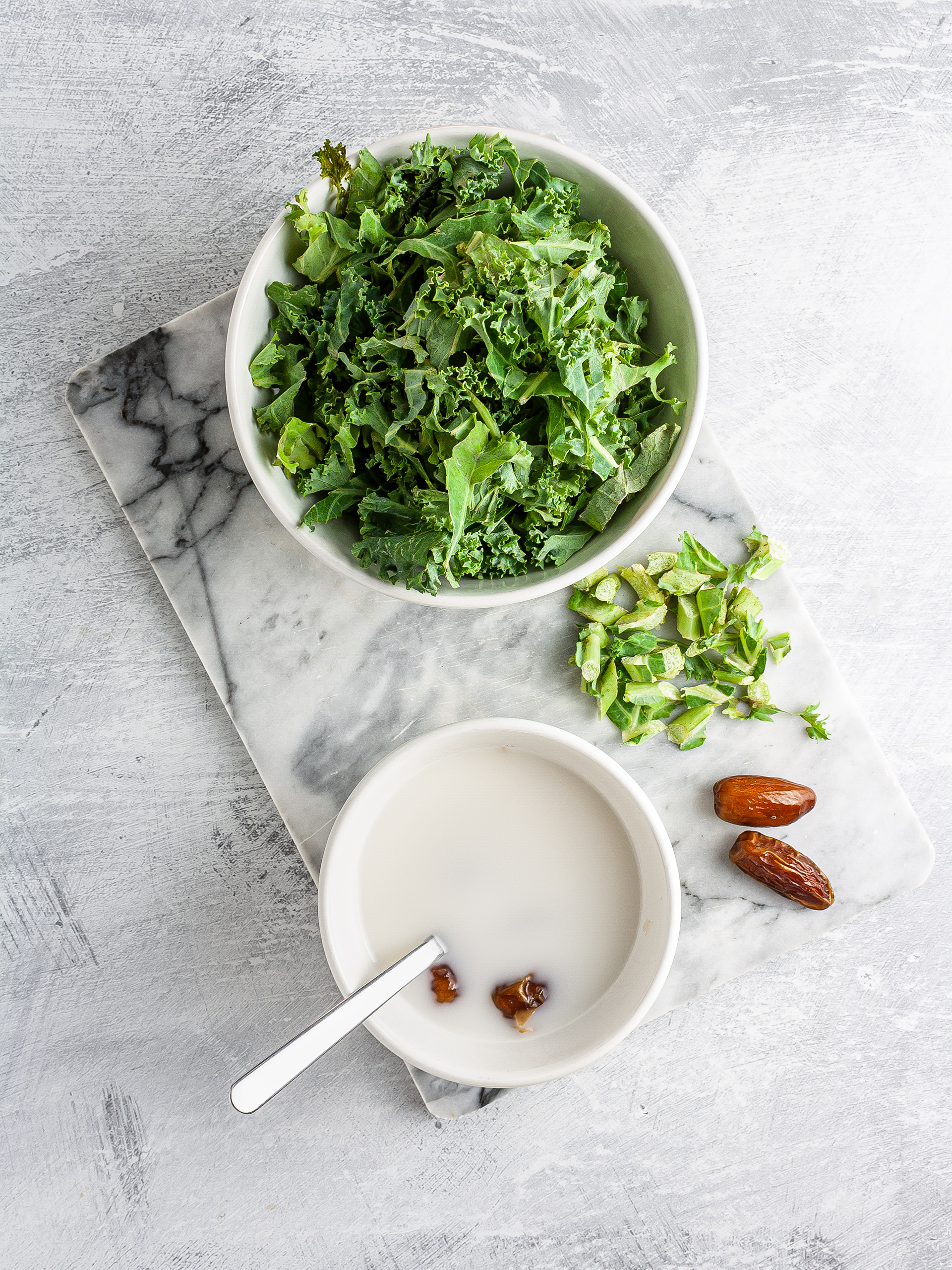 Shredded kale and dates soaked in milk