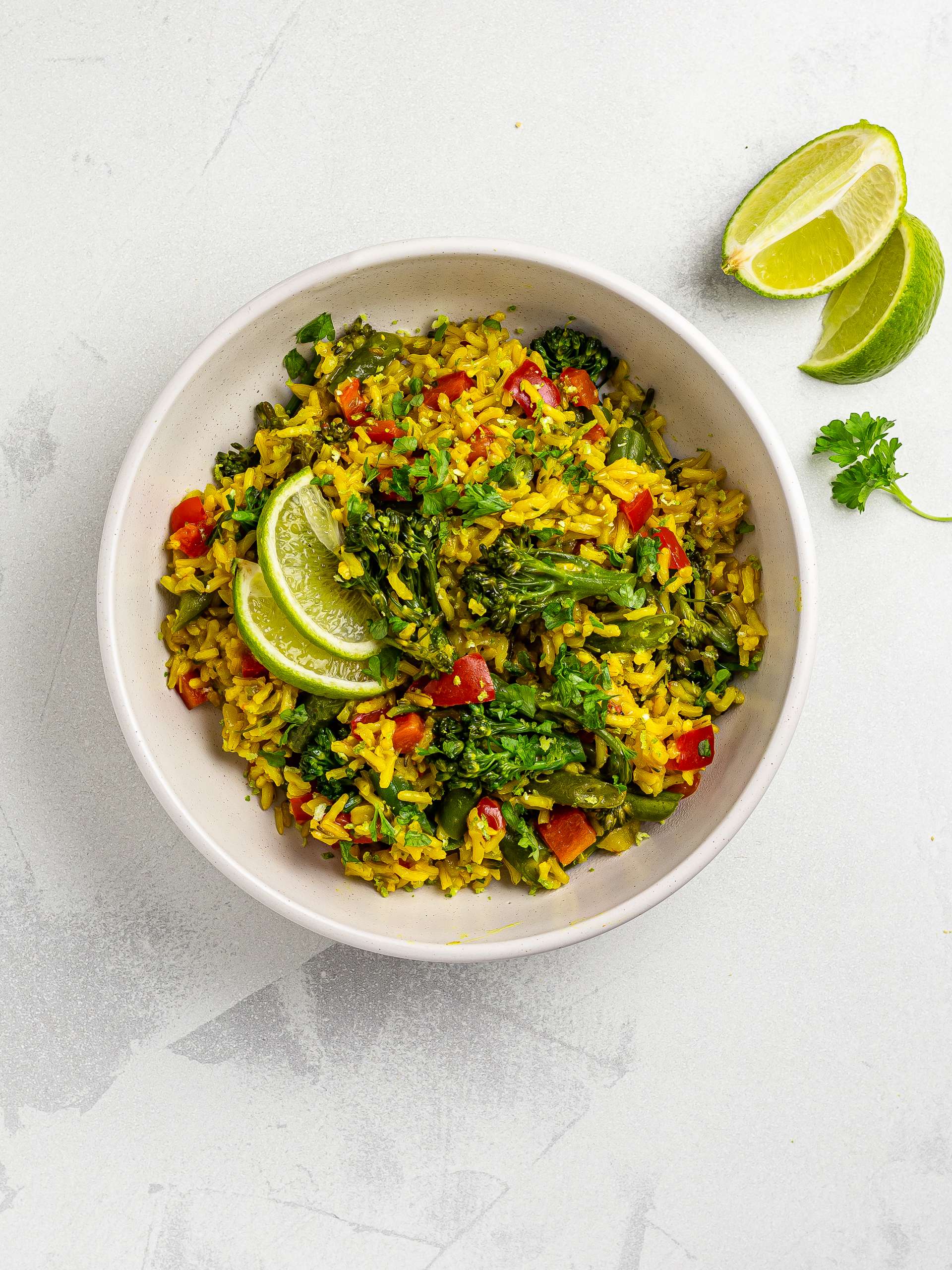 thai green bean pilaf with lime and coriander
