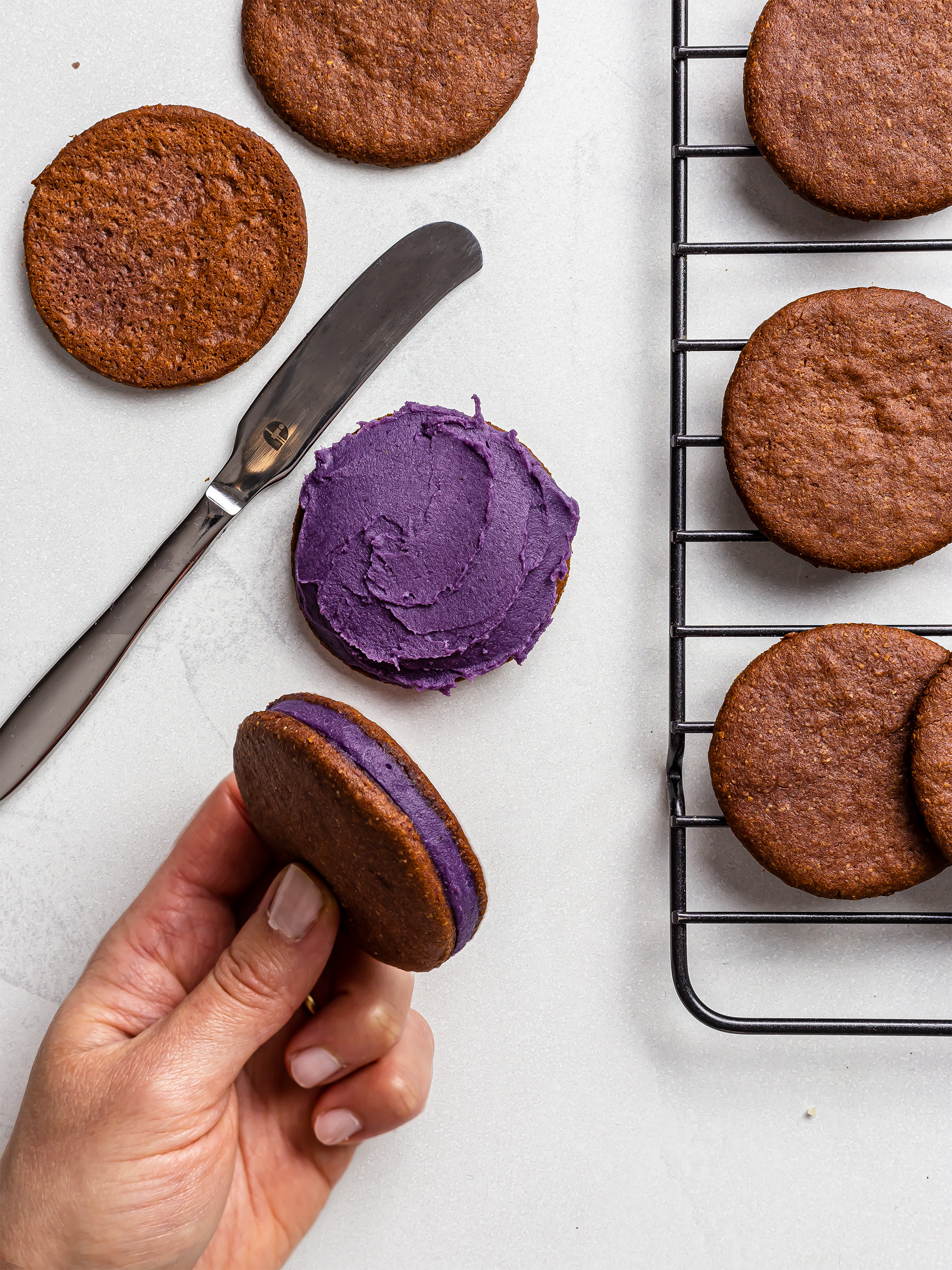 ube cookies filled with ube spread