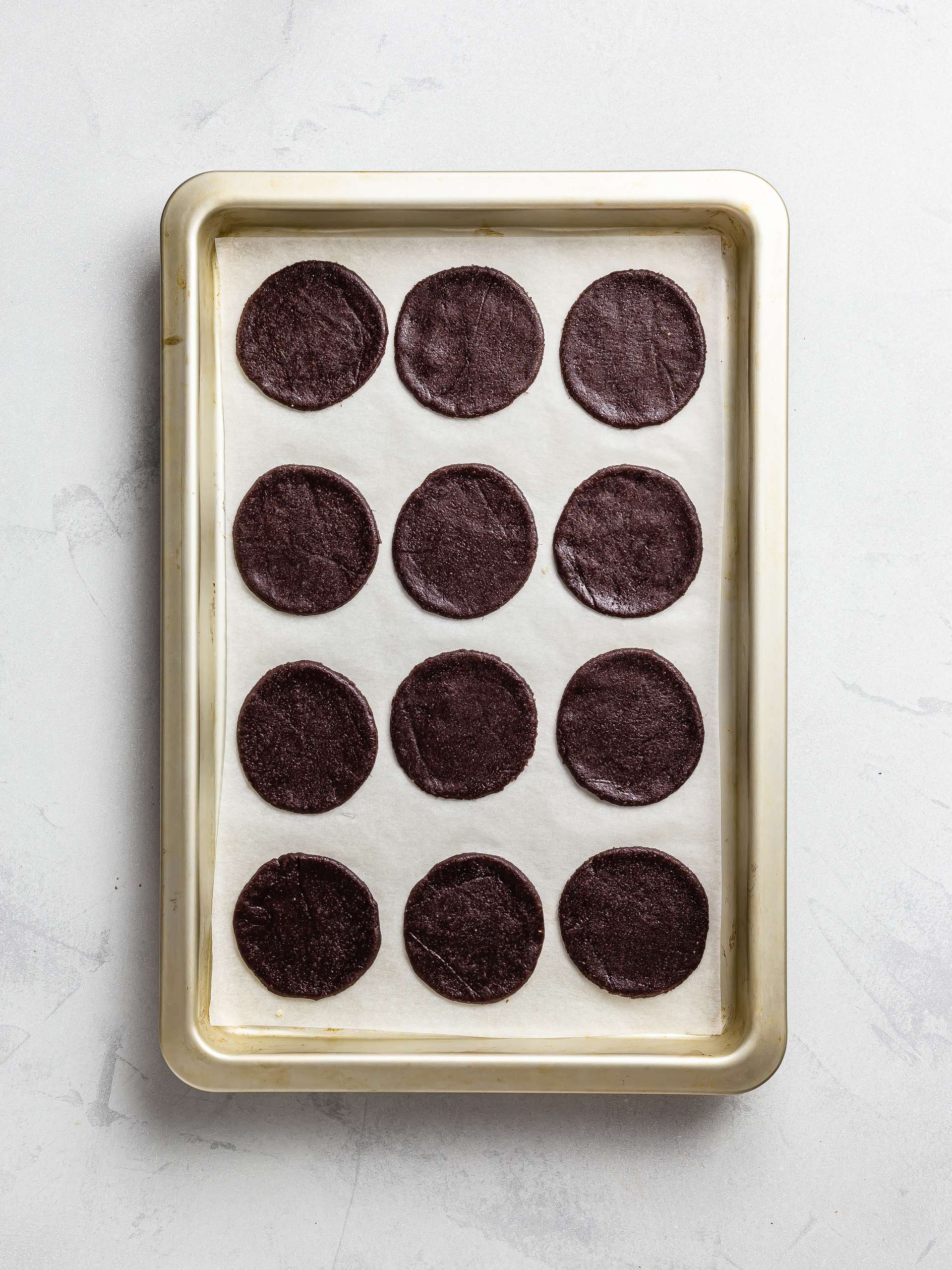 ube cocoa cookies on a tray
