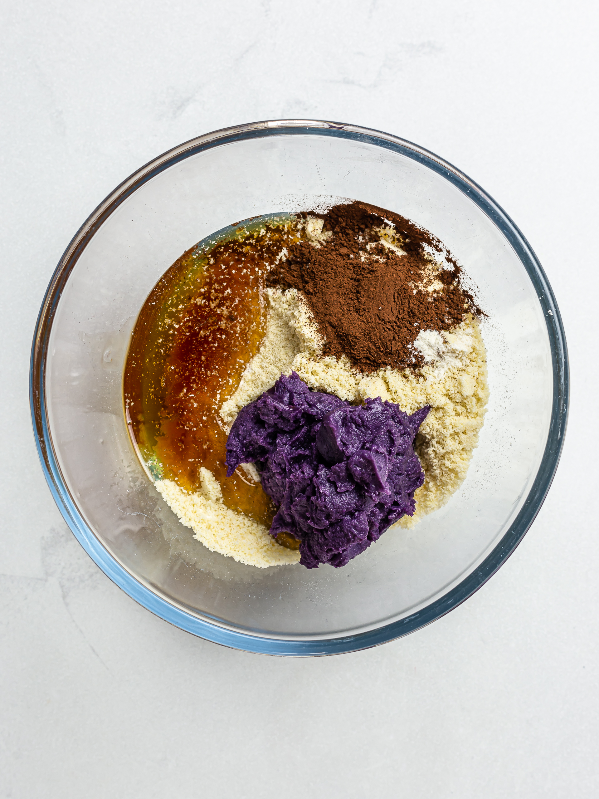 vegan ube cookies ingredients in a bowl