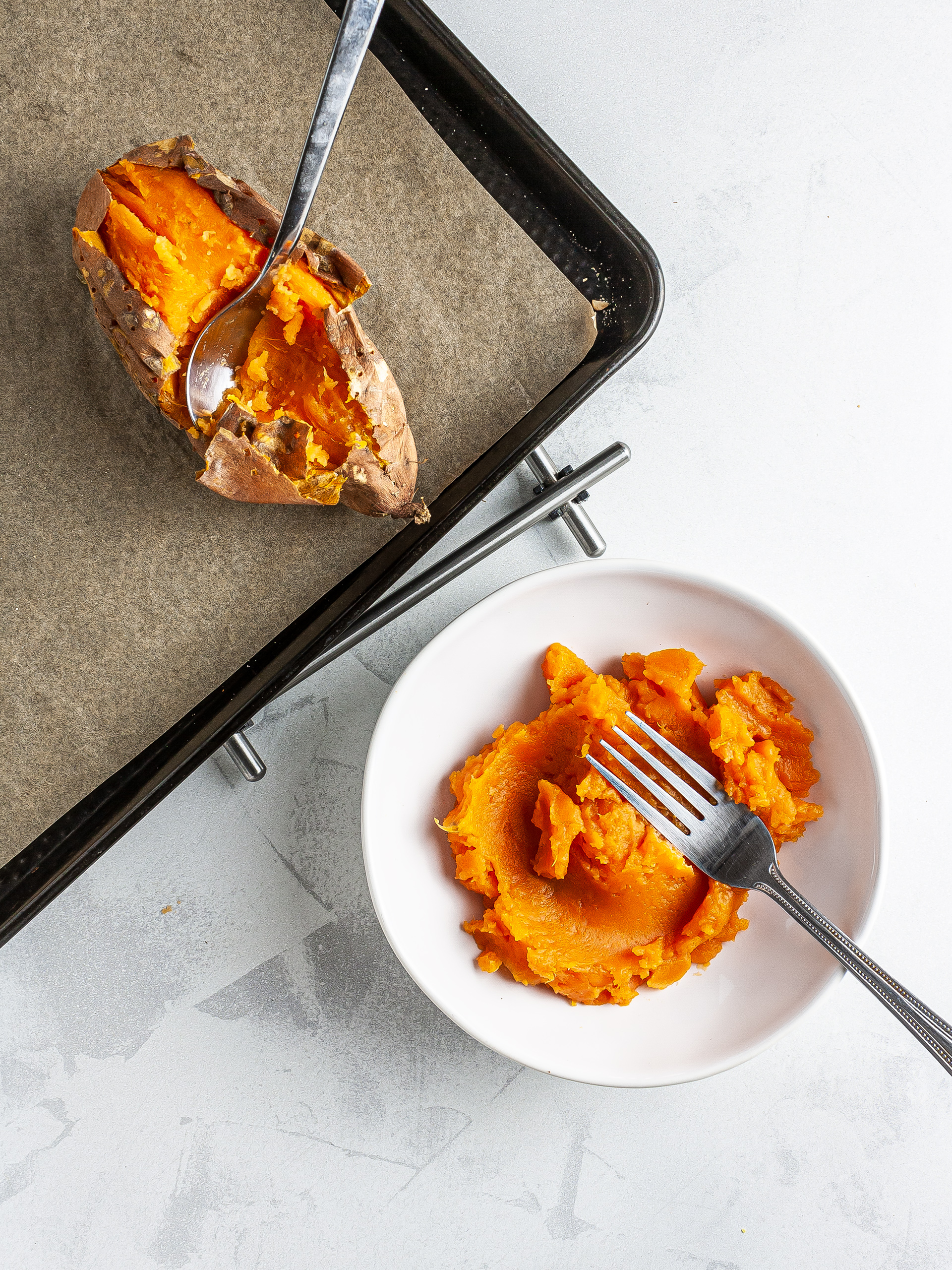Baked and mashed sweet potatoes