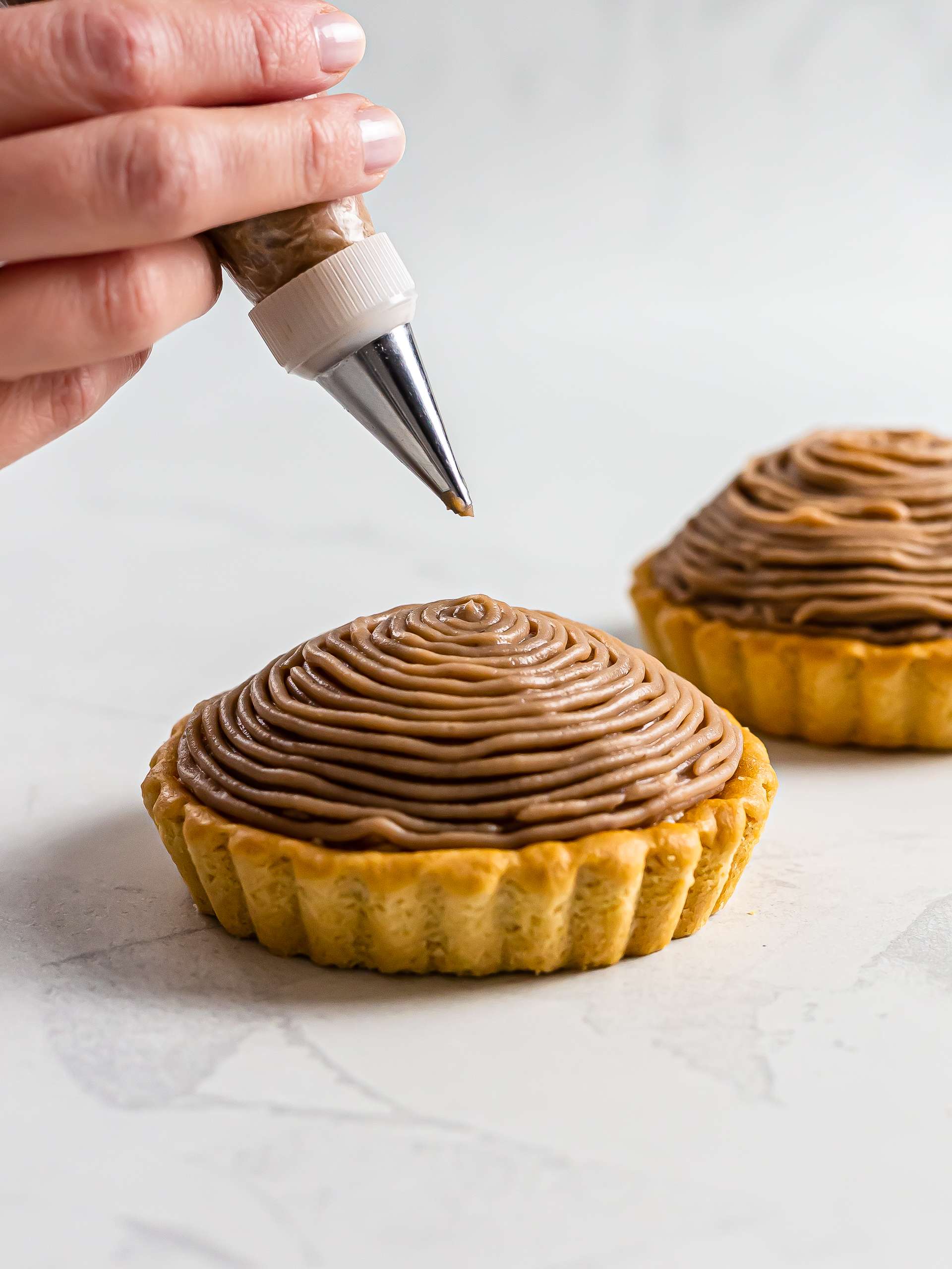 mont blanc tarts with chestnut cream topping