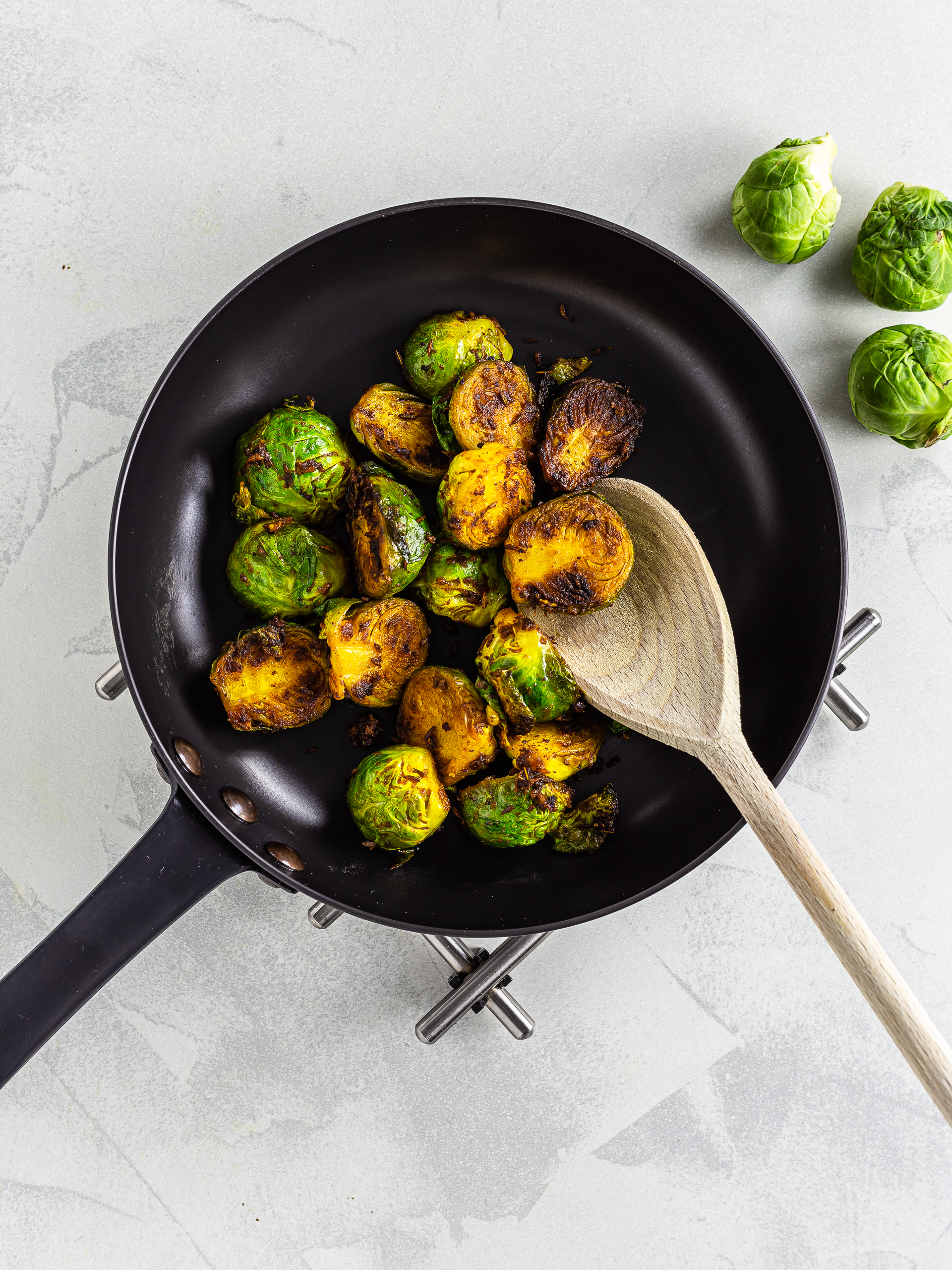 pan roasted brussel sprouts with turmeric