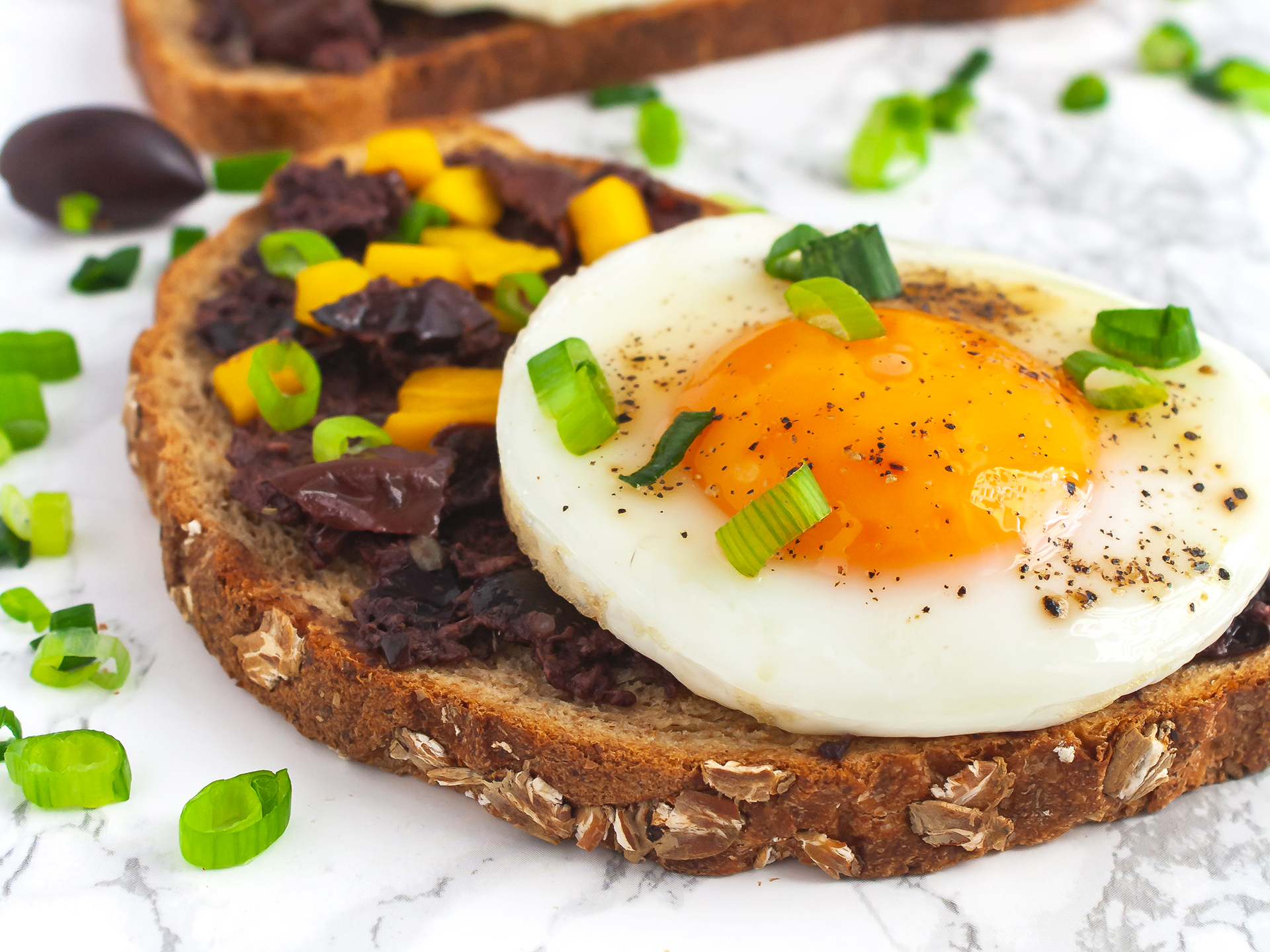 Olive Tapenade Bruschetta With Mango and Eggs