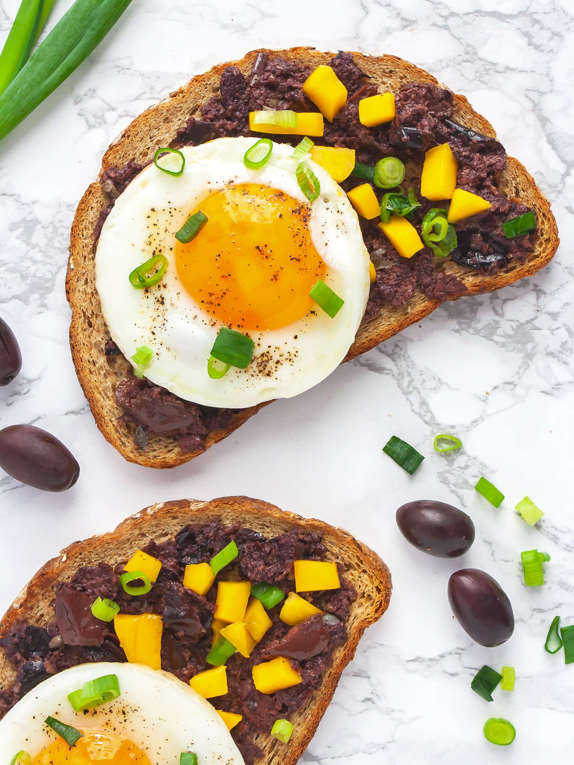Olive Tapenade Bruschetta With Mango and Eggs