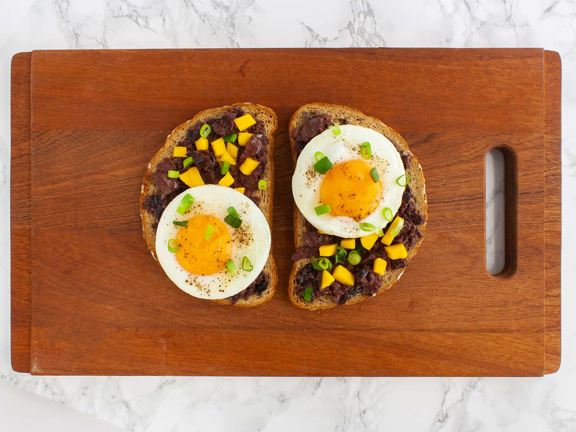Step 3.2 of Olive Tapenade Bruschetta With Mango and Eggs