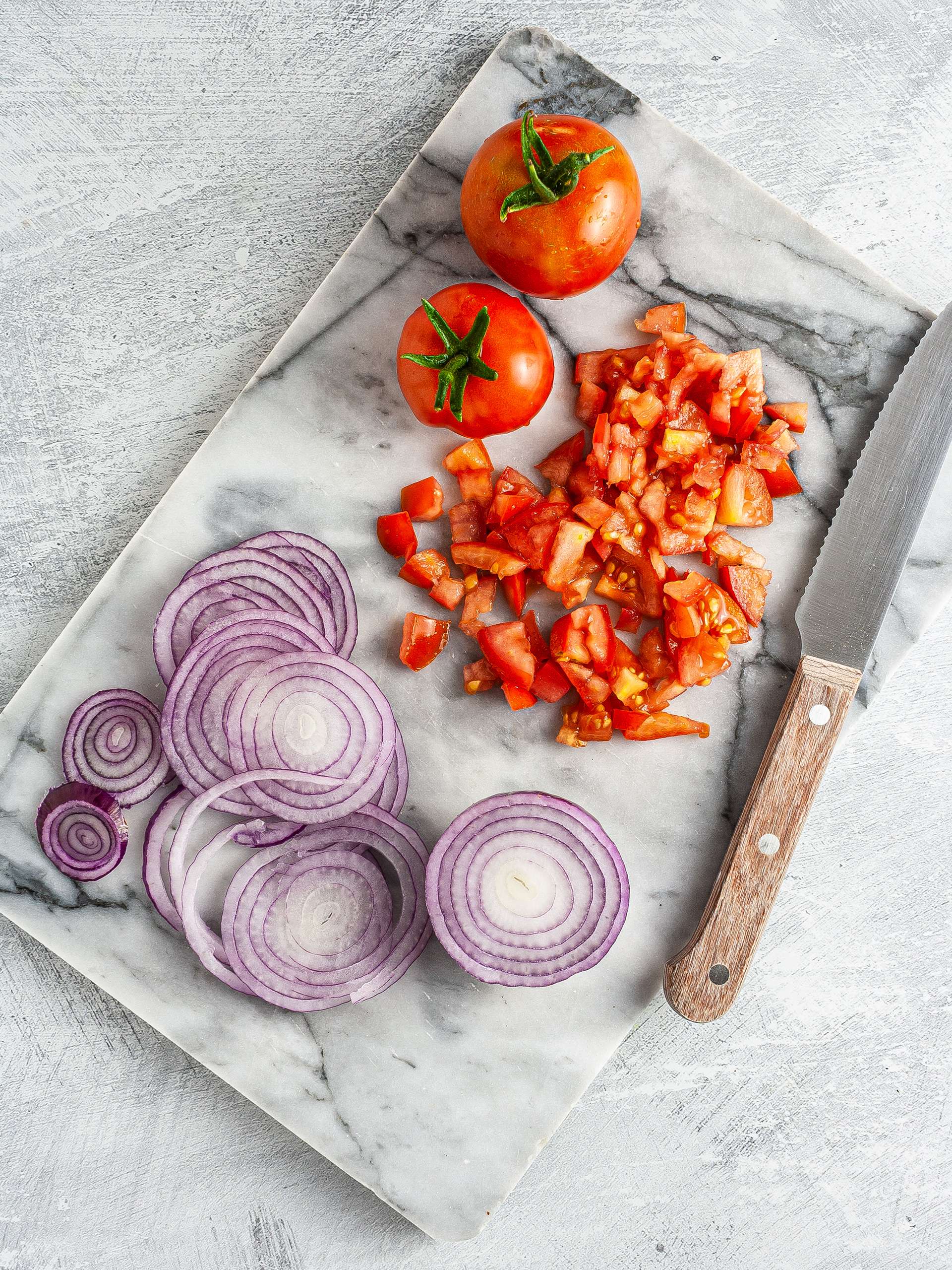 Chopped tomatoes and onions