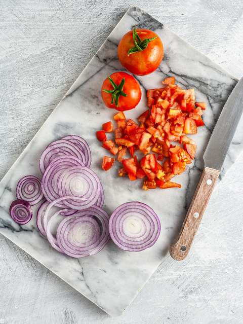Chopped tomatoes and onions