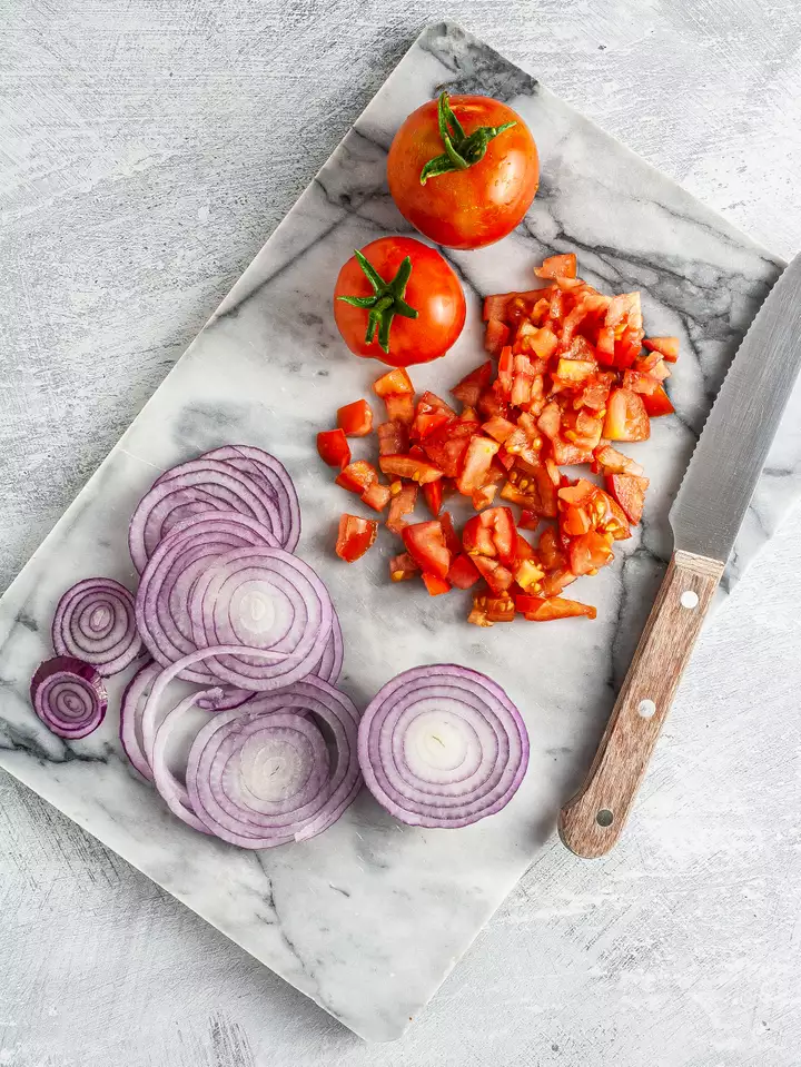 Chopped tomatoes and onions
