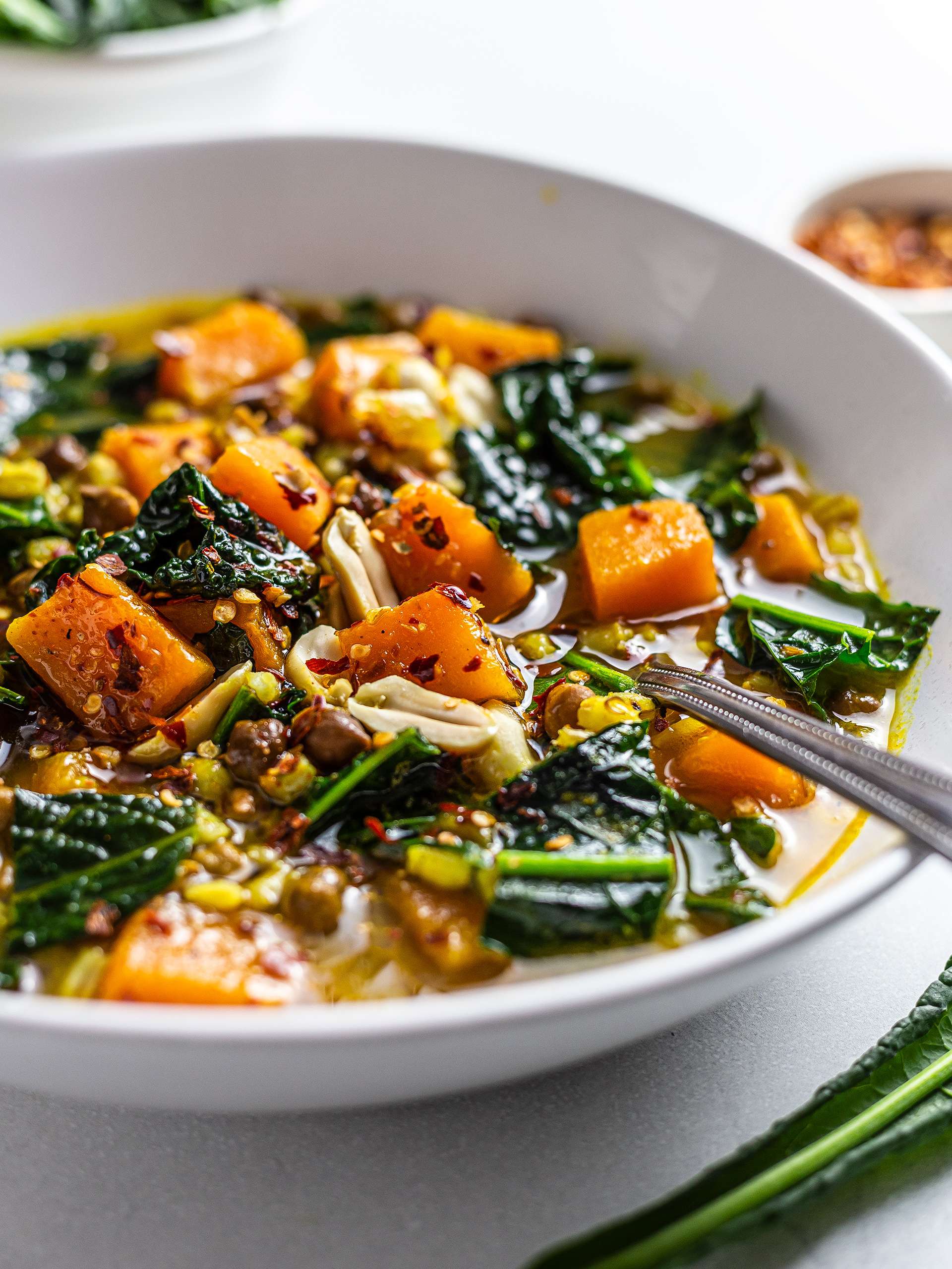 Pumpkin Kale Soup with Brown Chickpeas