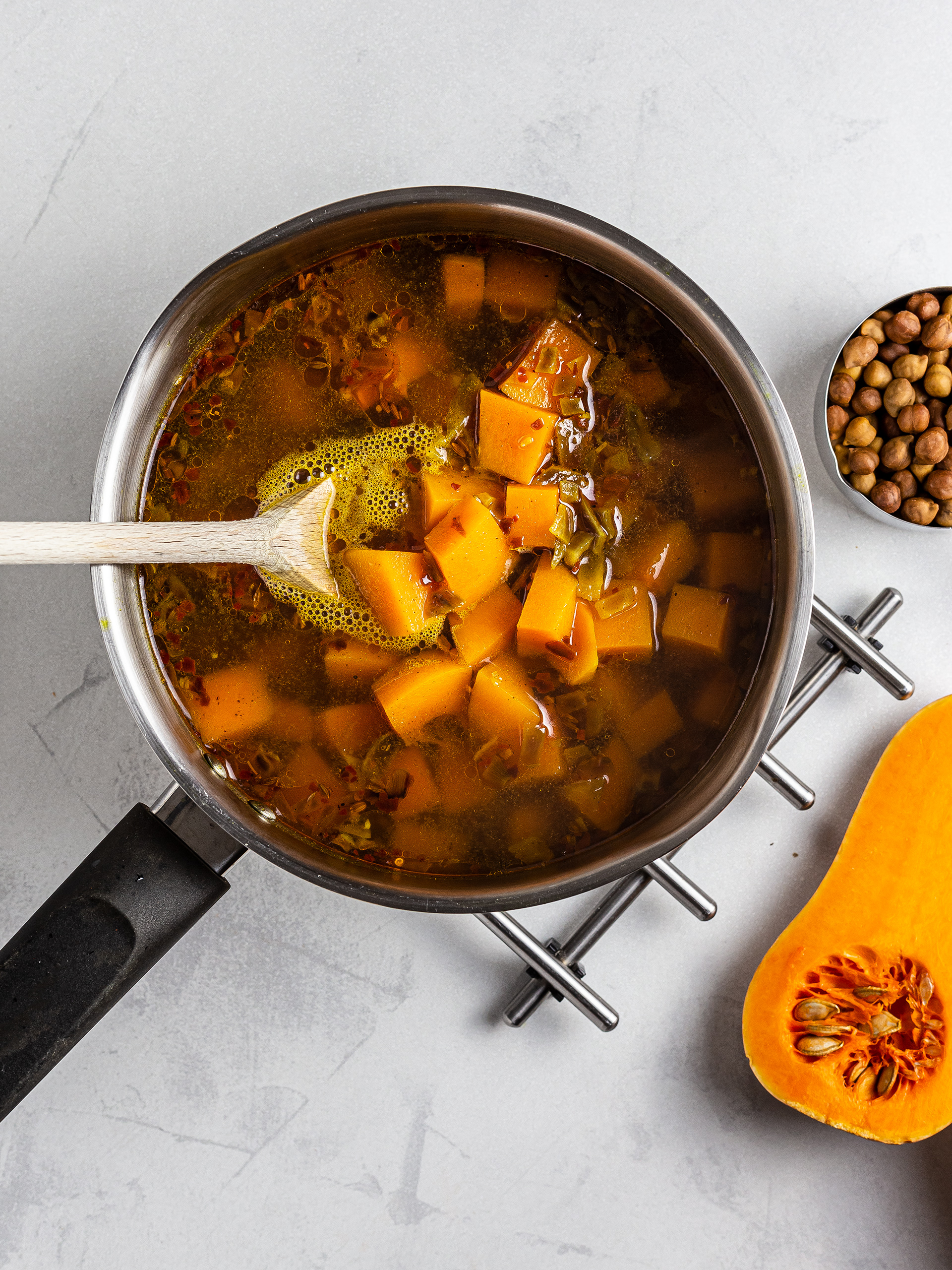 Pumpkin and chickpeas in a pot