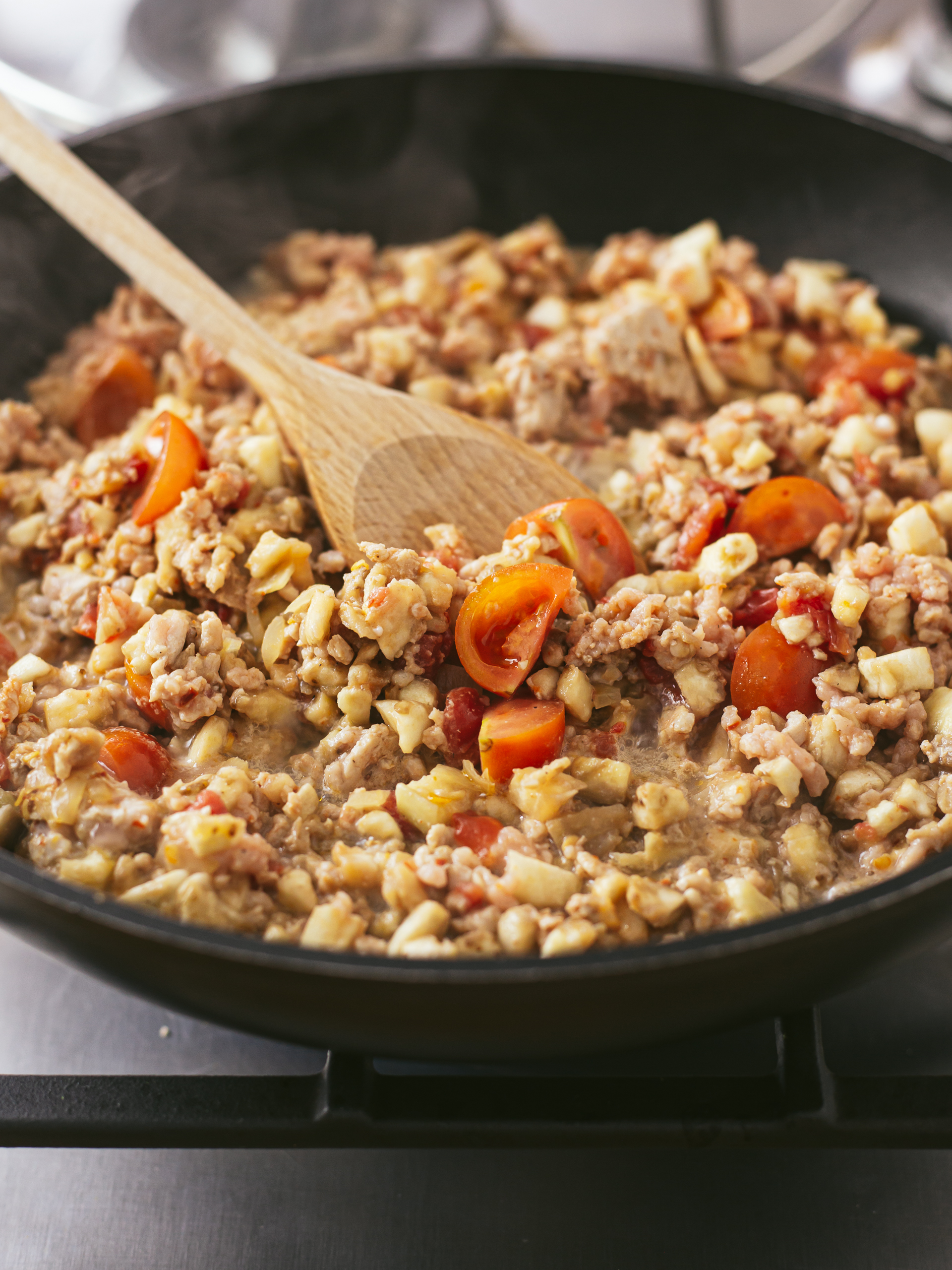 meat mince cooked with eggplant and tomatoes
