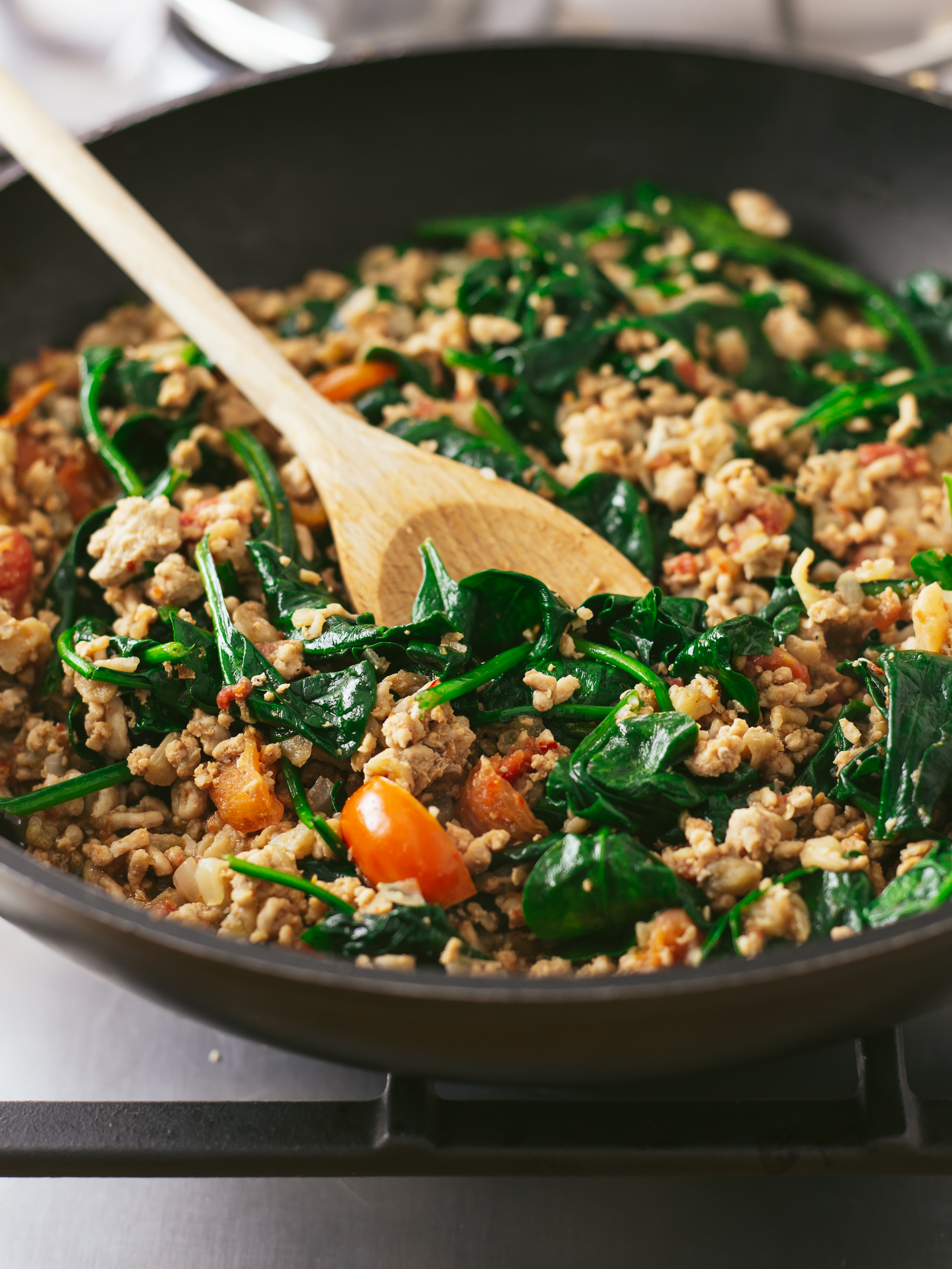 mince stuffing with spinach