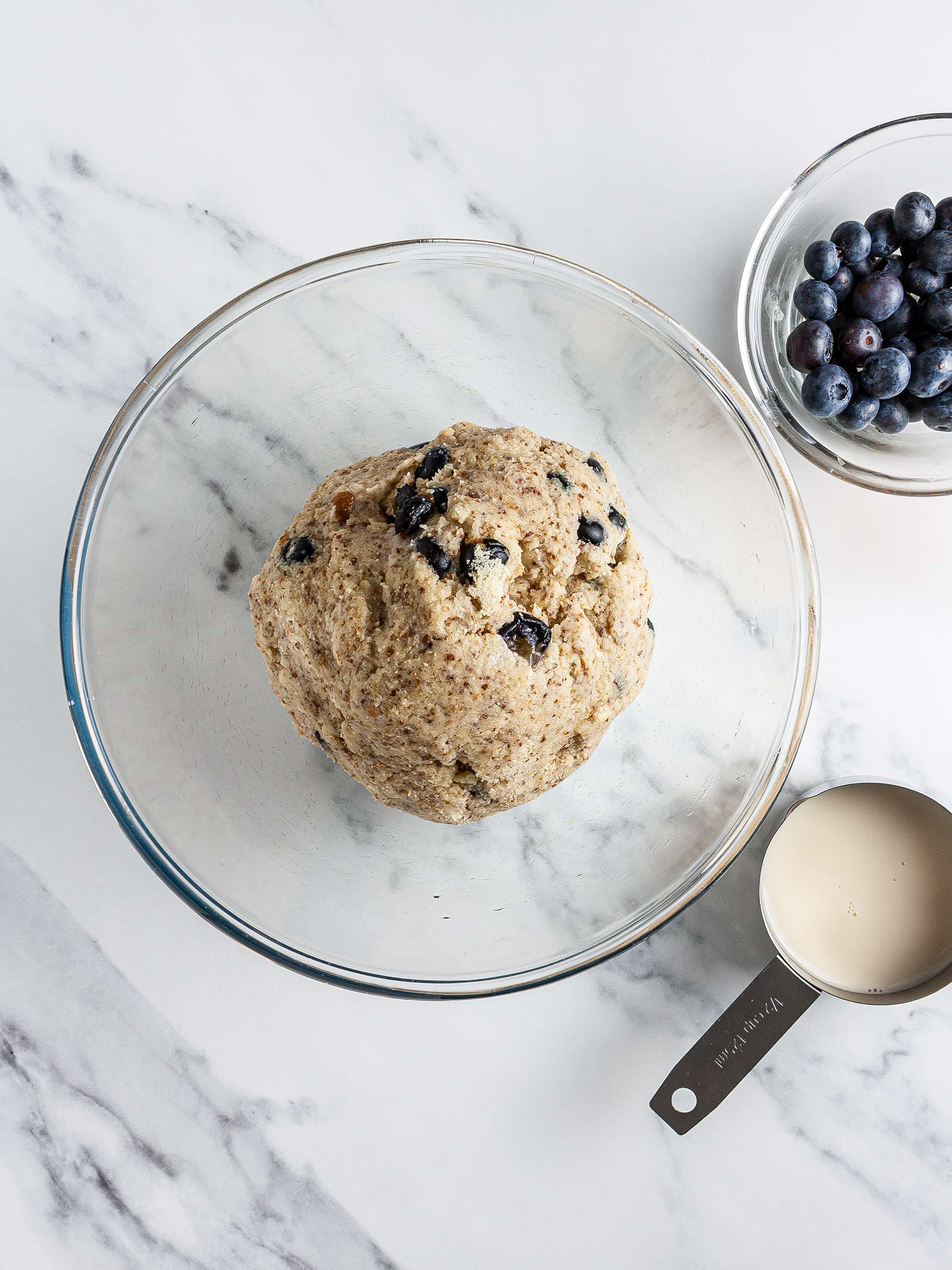 Scone dough with almond milk and blueberries