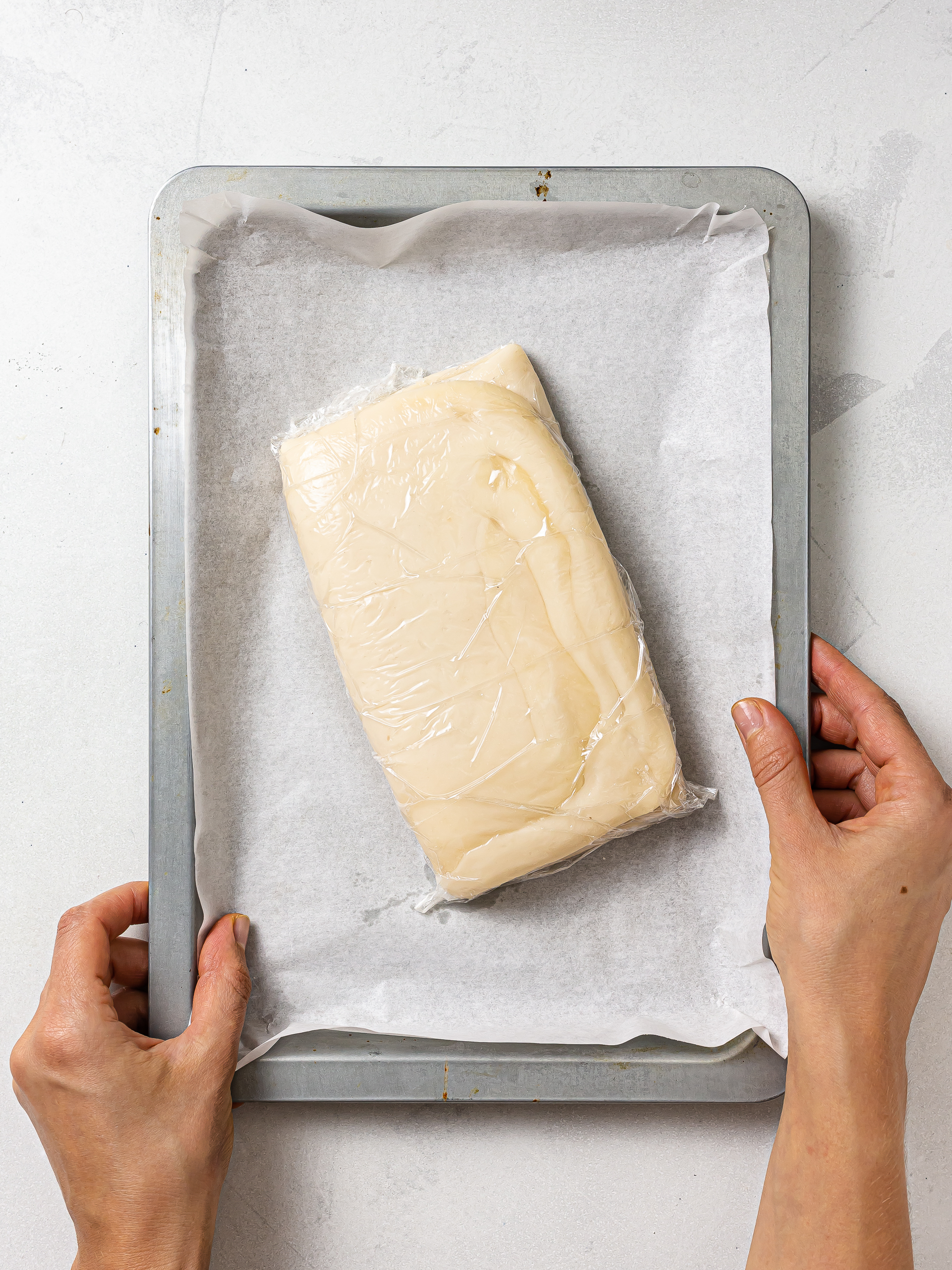 laminated pastry dough wrapped with film