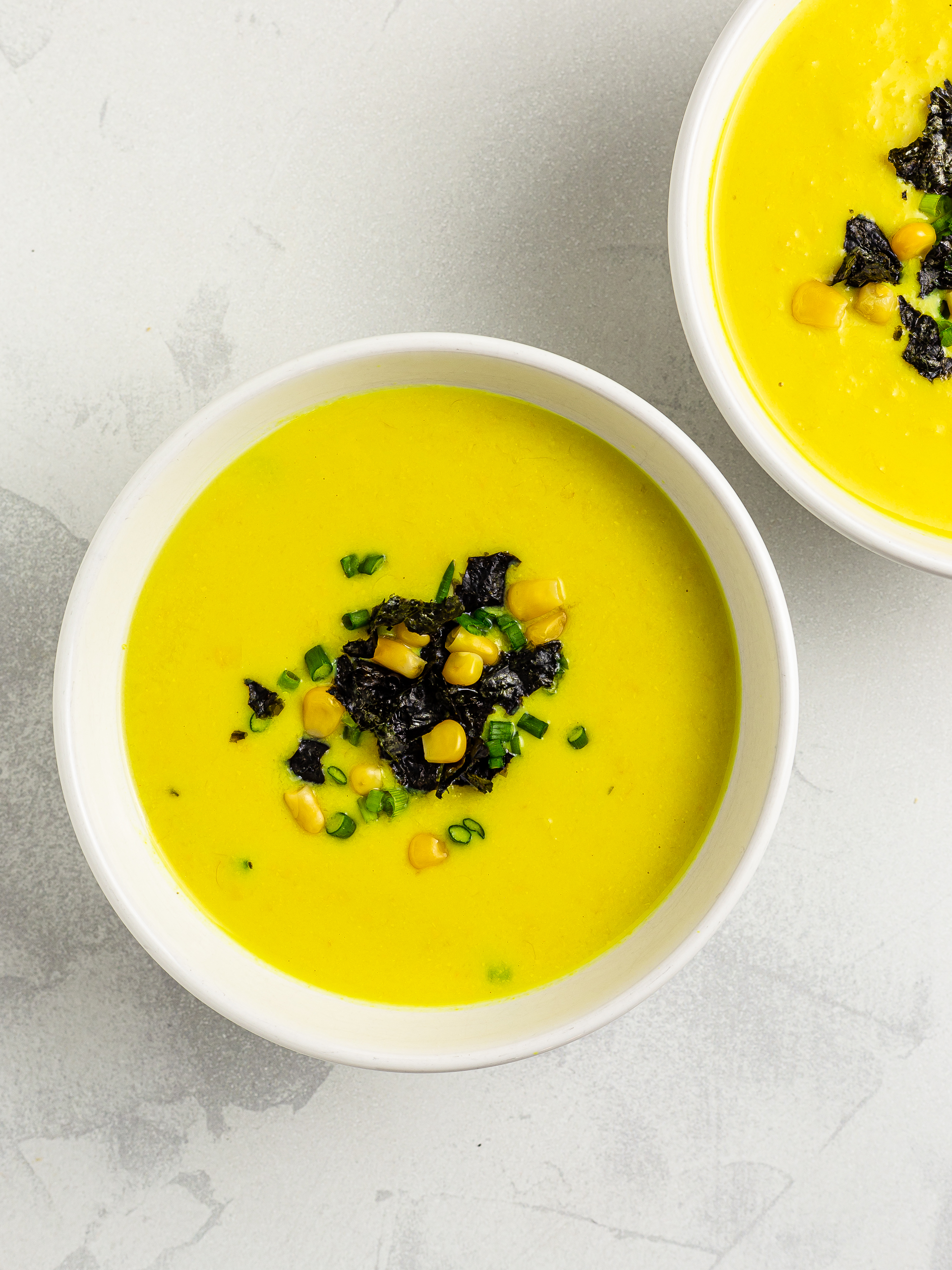 Sieved japanese corn soup with nori seaweed