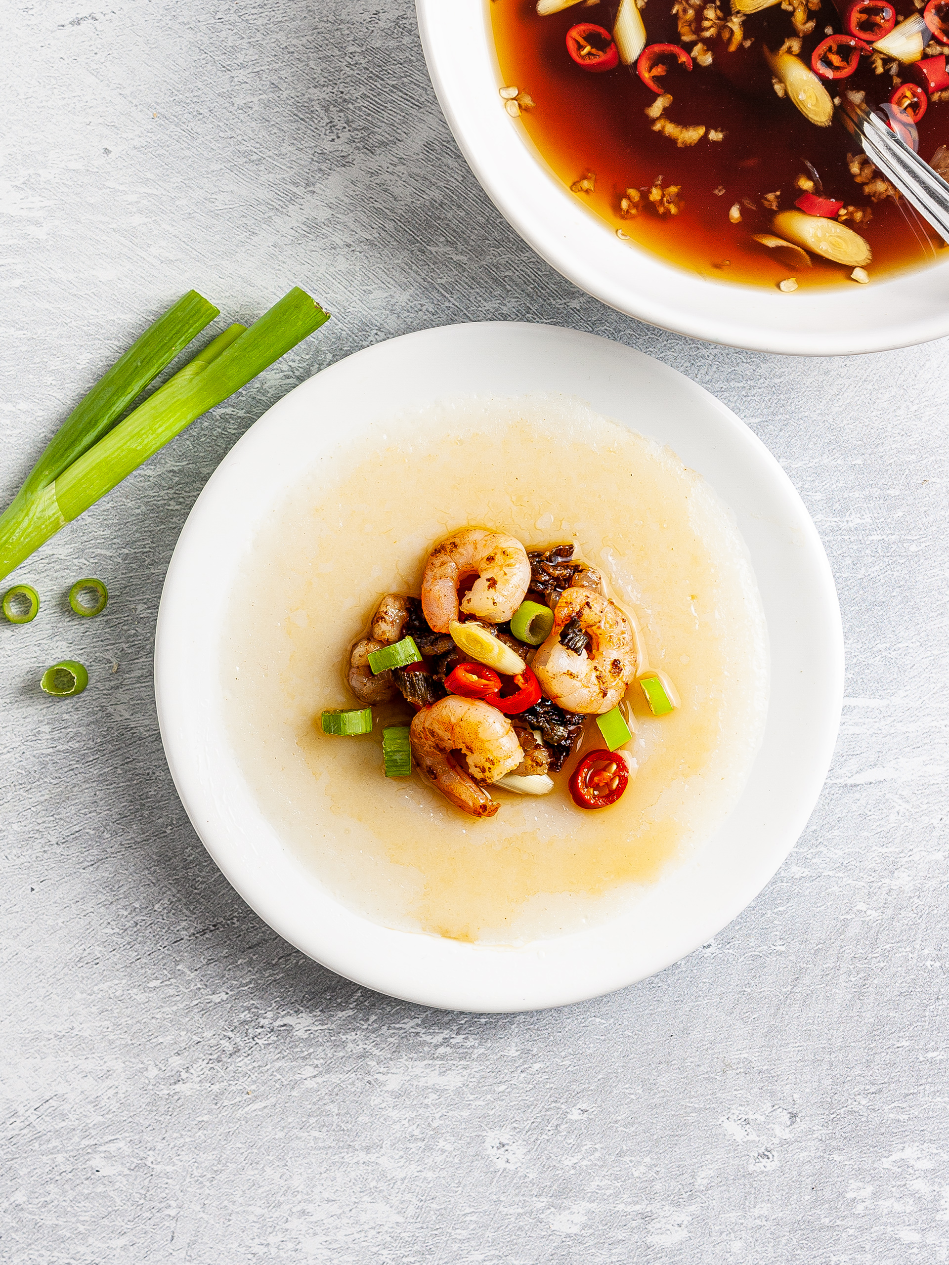 Banh beo rice cake topped with shrimps