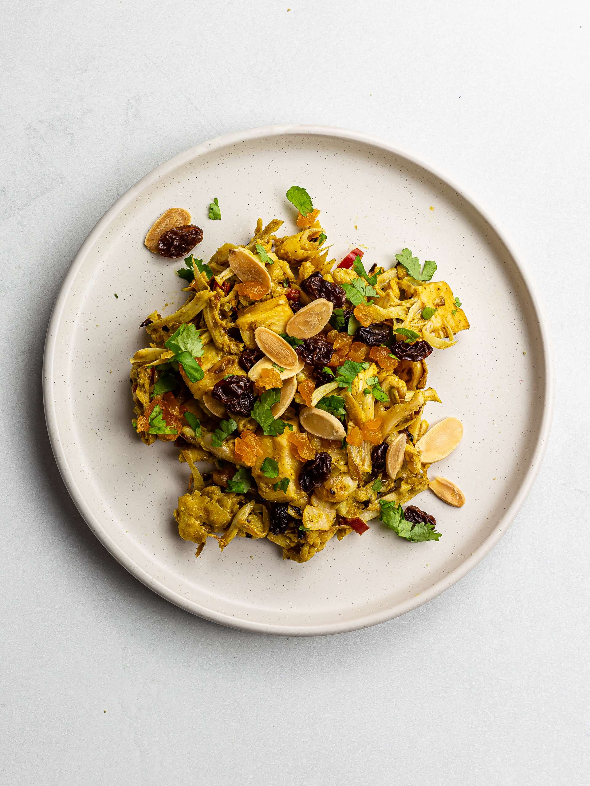 vegan coronation chicken with apricots and almonds