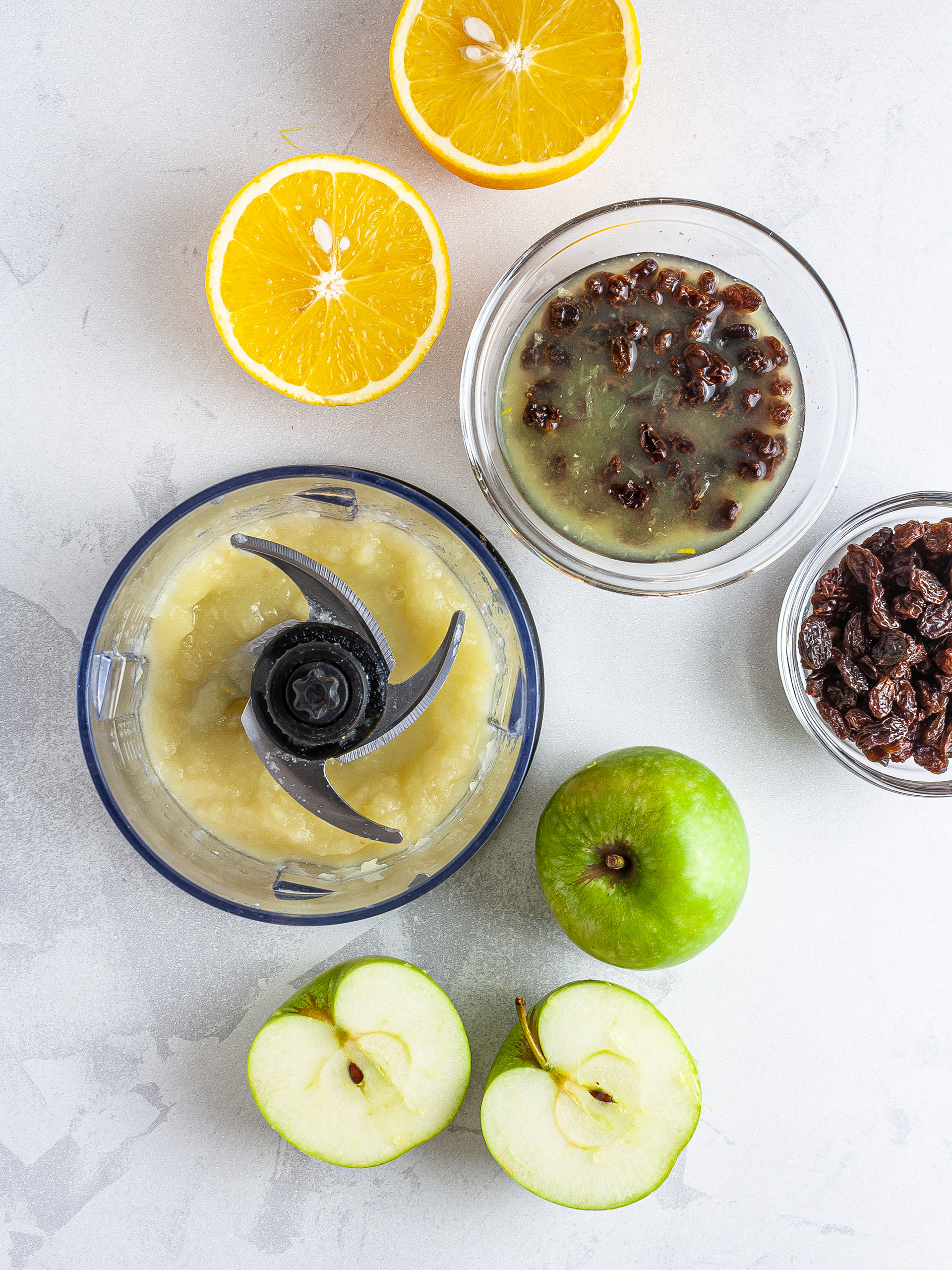 Applesauce and soaked raisins