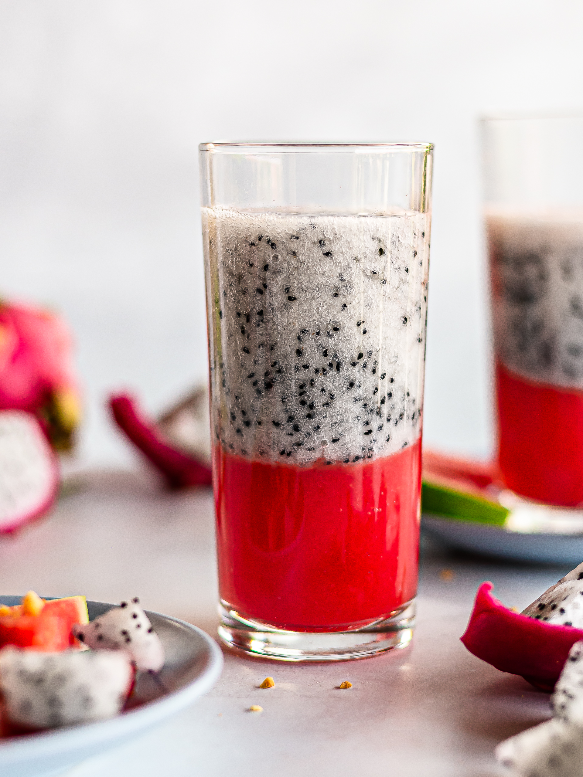 watermelon dragon fruit layered smoothie drink